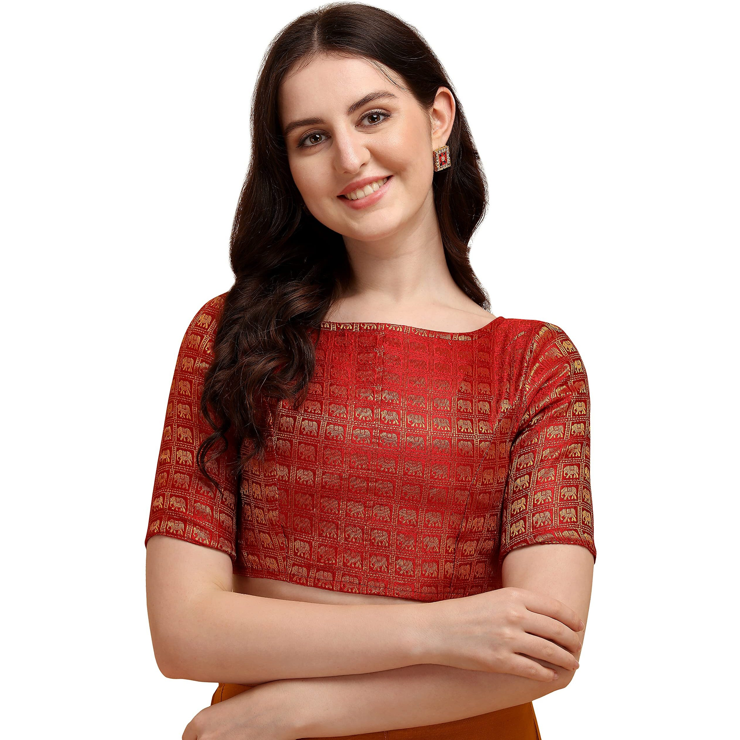 Oomph Women's Art Silk Paisley Half Sleeve Blouse (rbbl138l_Maroon Red_L)