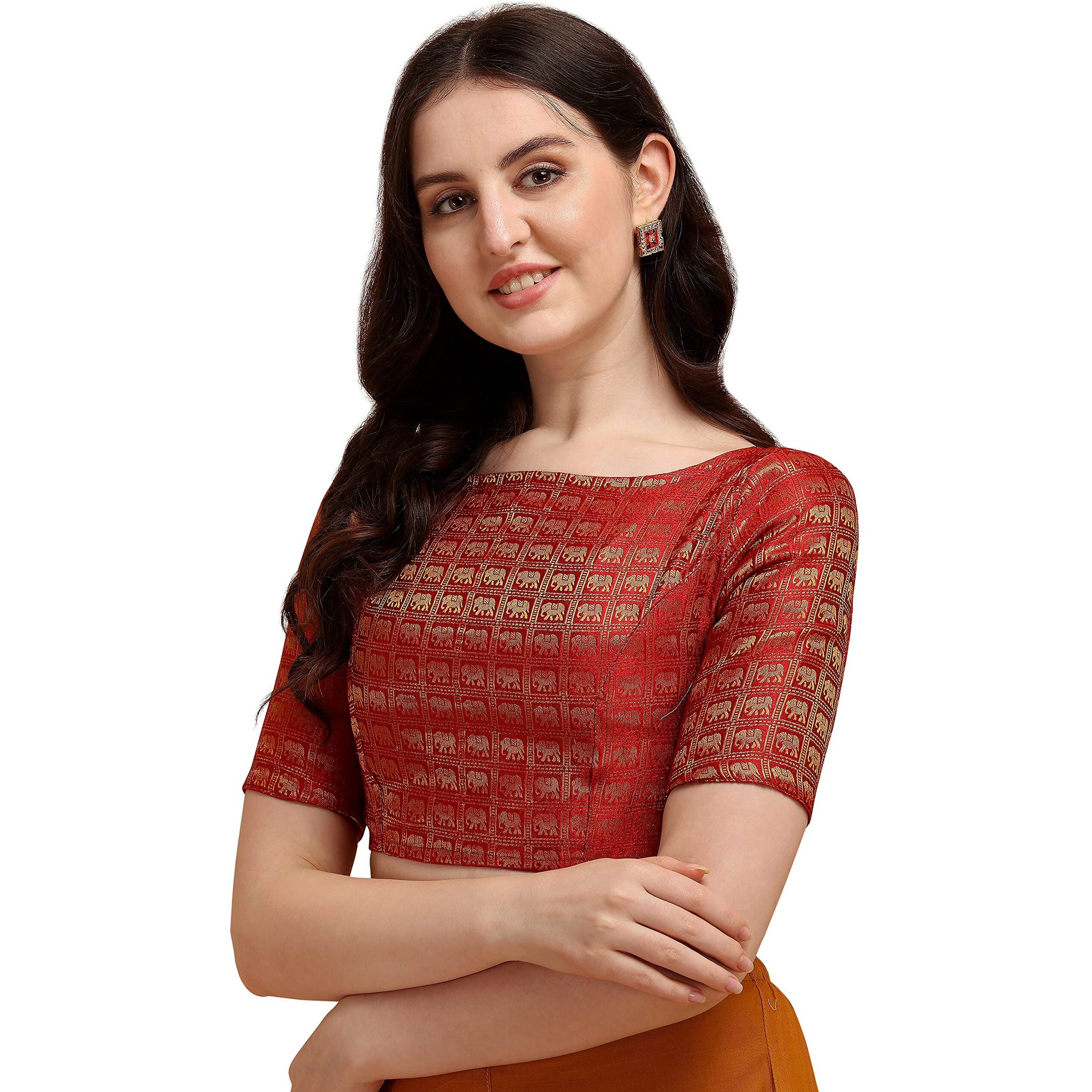 Oomph Women's Art Silk Paisley Half Sleeve Blouse (rbbl138l_Maroon Red_L)