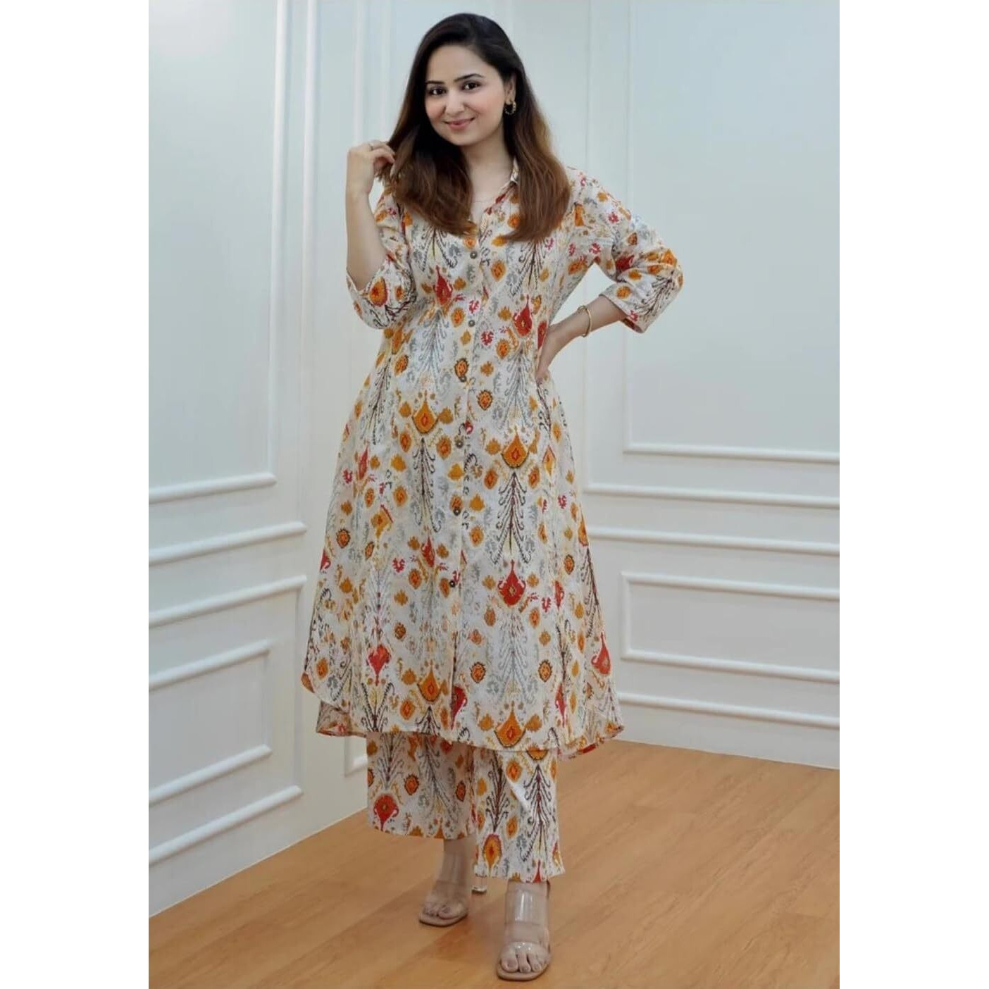 Leriya Fashion Rayon Ethnic Co Ord Set For Women Kurta Set For Women 2 Piece Kurta Set Kurta With Pant For Women (Large, Off White) Lf-W1826&Tr883