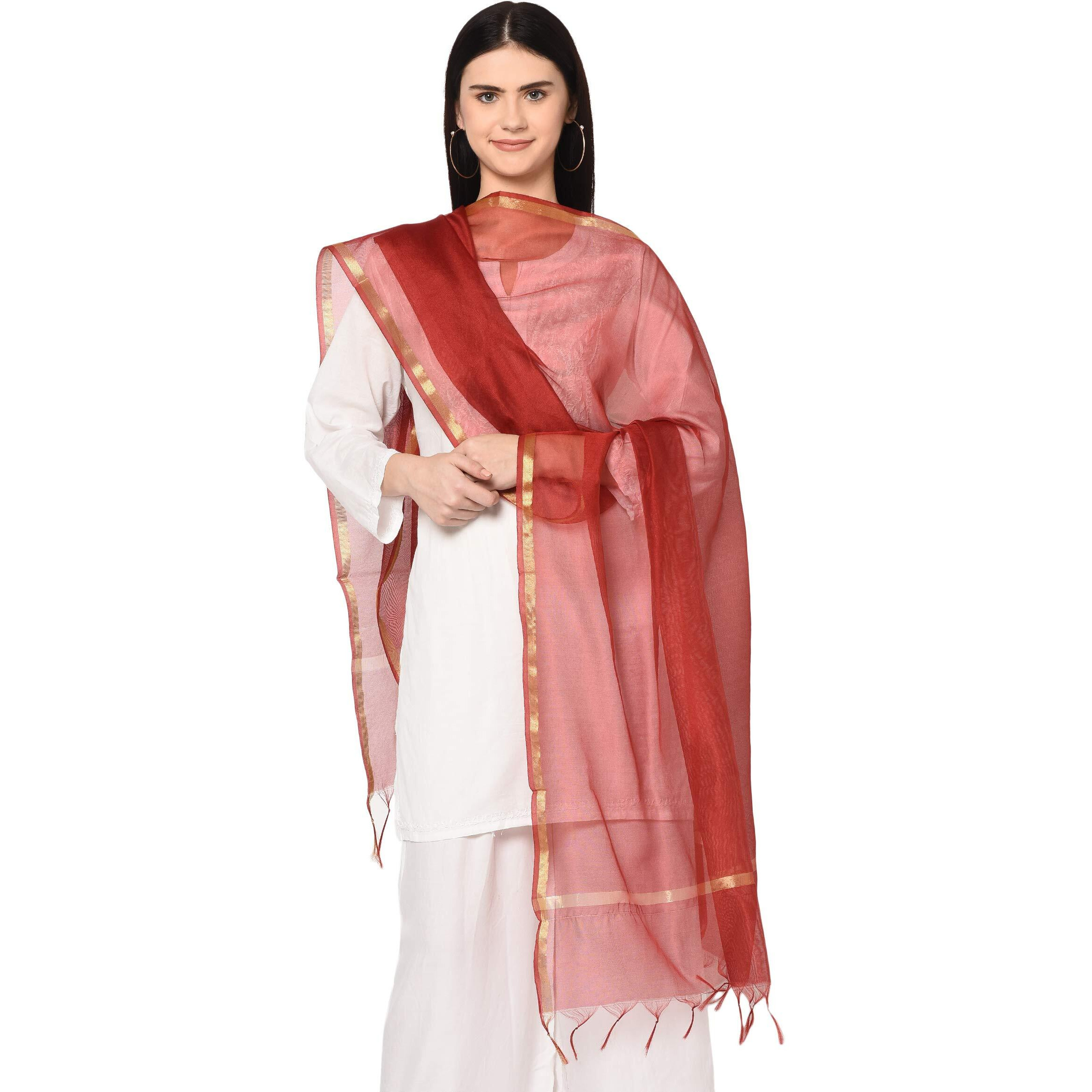 Weavers Villa Women's Banarasi Poly Silk Plain Dupatta (Maroon, 2.25 m)