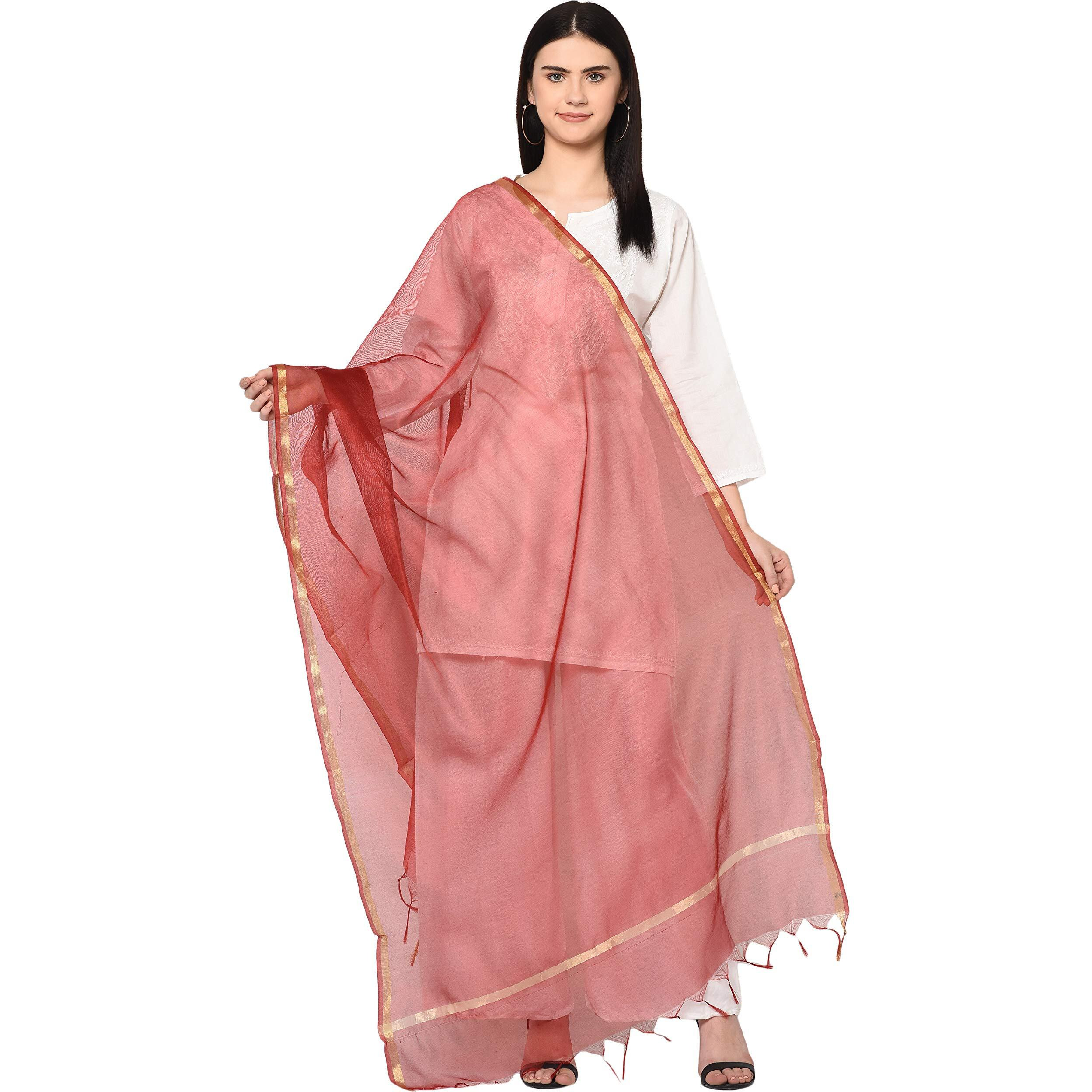 Weavers Villa Women's Banarasi Poly Silk Plain Dupatta (Maroon, 2.25 m)