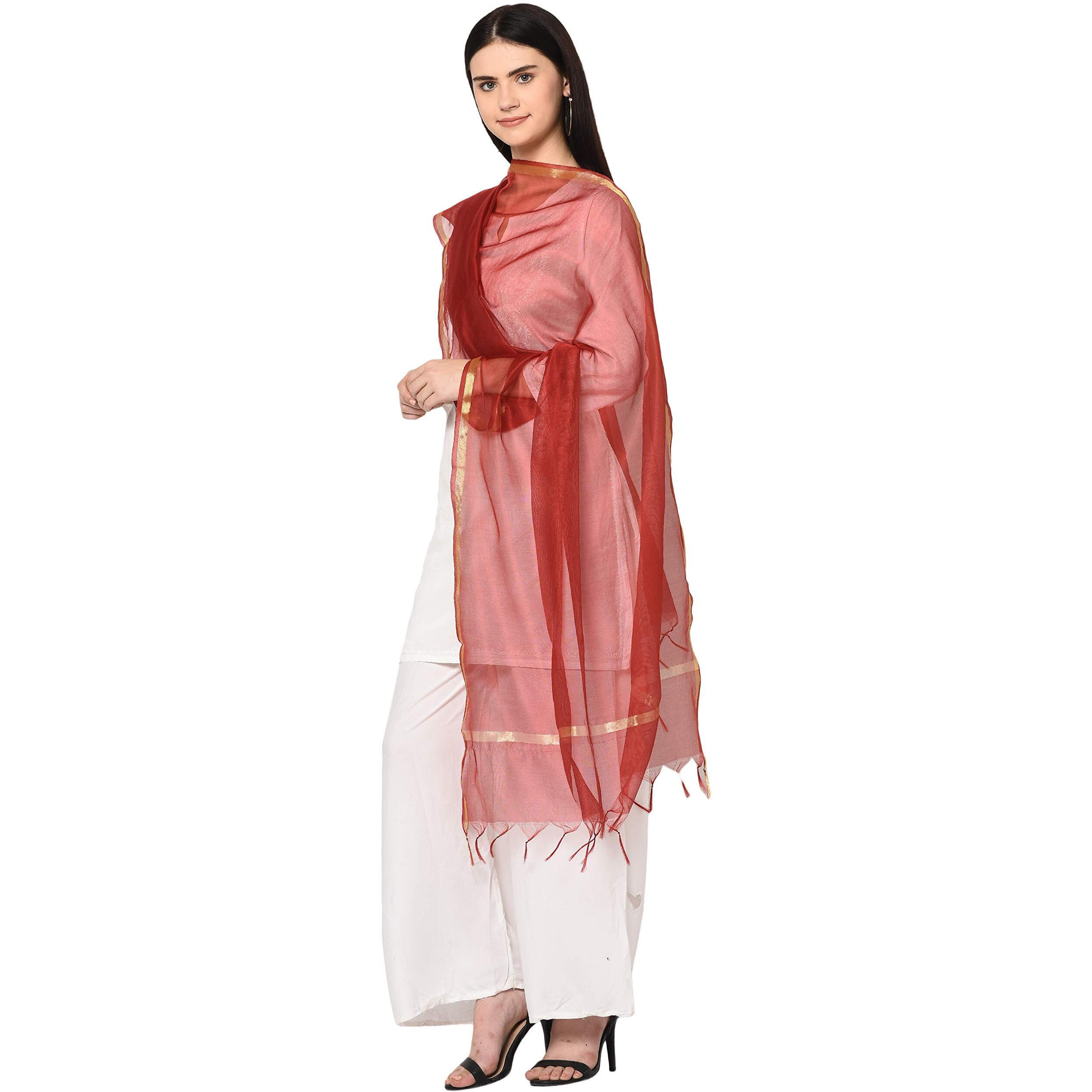 Weavers Villa Women's Banarasi Poly Silk Plain Dupatta (Maroon, 2.25 m)