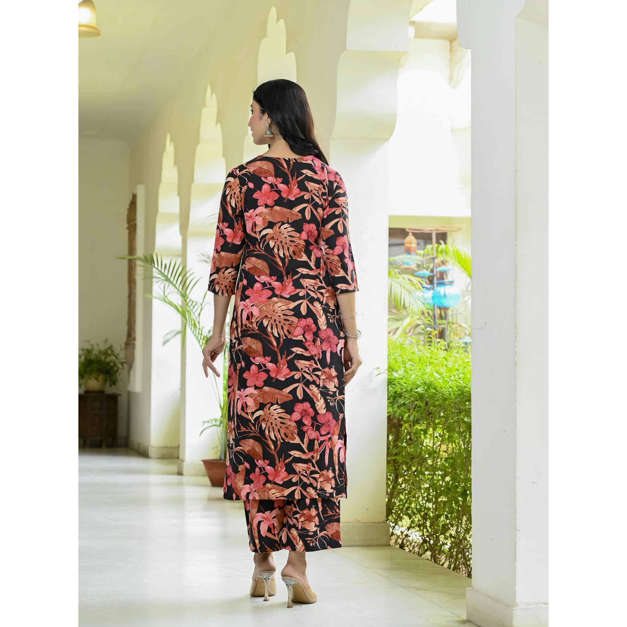GoSriKi Women's Cotton Blend Straight Printed Kurta with Palazzo (Chinki Black-GS_XXL_Black_XX-Large)