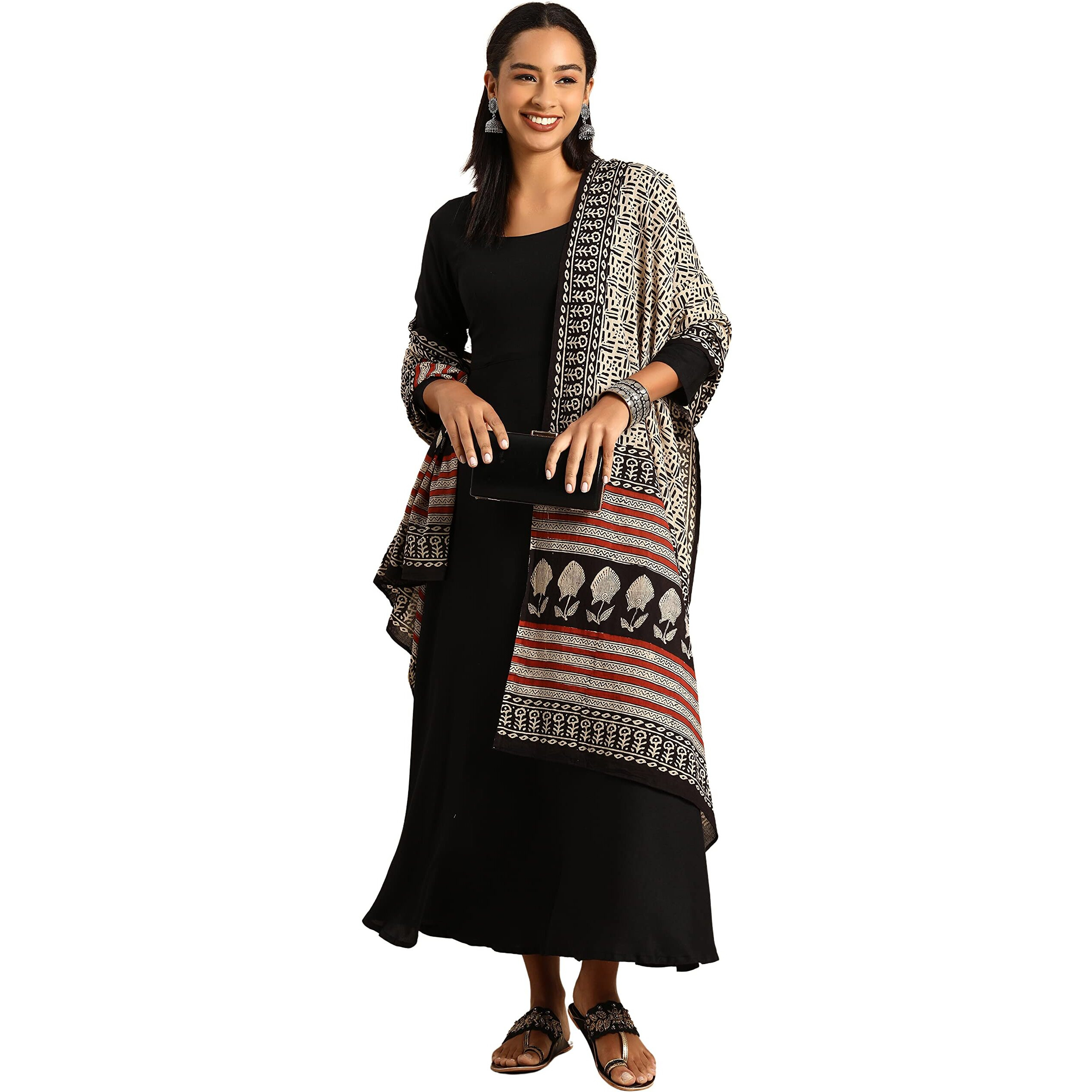 Janasya Women's Black Rayon Kurta with Dupatta(Black_XX-Large)