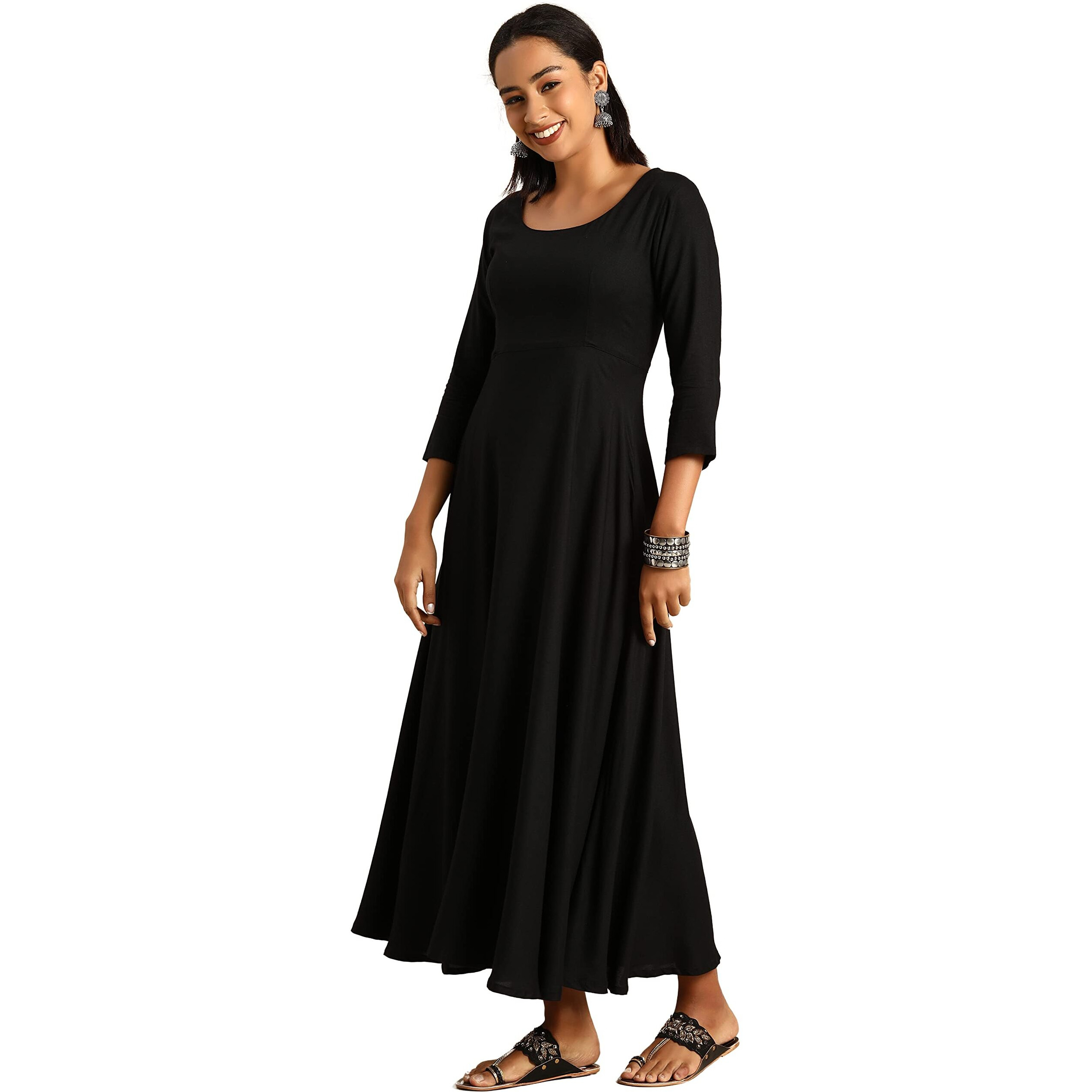 Janasya Women's Black Rayon Kurta with Dupatta(Black_XX-Large)