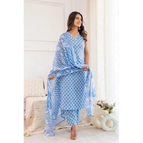 FABNEX kurta set for women | Women Kurta | Women Kurta Sets Kurtis | Women Kurta Pant Set | Women Kurta Pant Set with dupatta Women Kurti Set with Pant and dupatta (K-90) (2XL)
