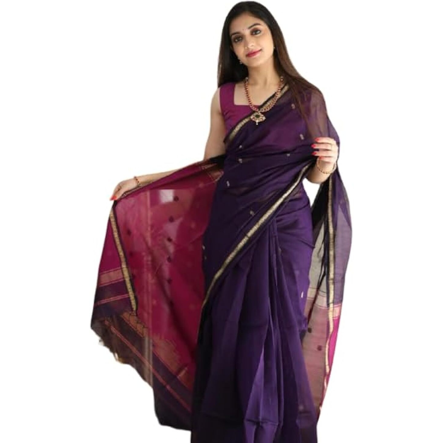 Flosive Women's Mix Color & Golden Kanjivaram Wedding Saree With Blouse (NAVY BLUE)