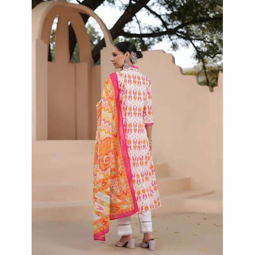 GRECIILOOKS Women's Rayon A-Line Printed V-Neck Kurta With Palazzo & Dupatta | Ethnic Set | Dupatta Set | Suit Set | Kurta And Pant Set (IN, Alpha, S, Regular, PINK)