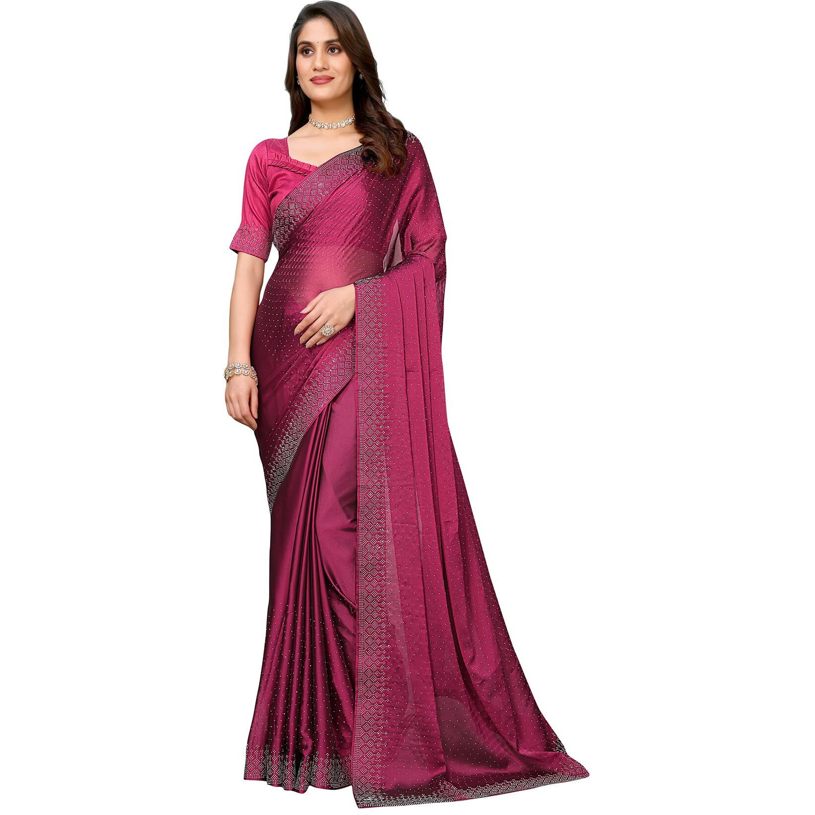 Yashika Women's Woven Chiffon Latest Black Rangoli Fabric Saree with Lace and Blouse Material (AZ-YS-P1-SWARNA-TANIKSHA-Parent_Purple)