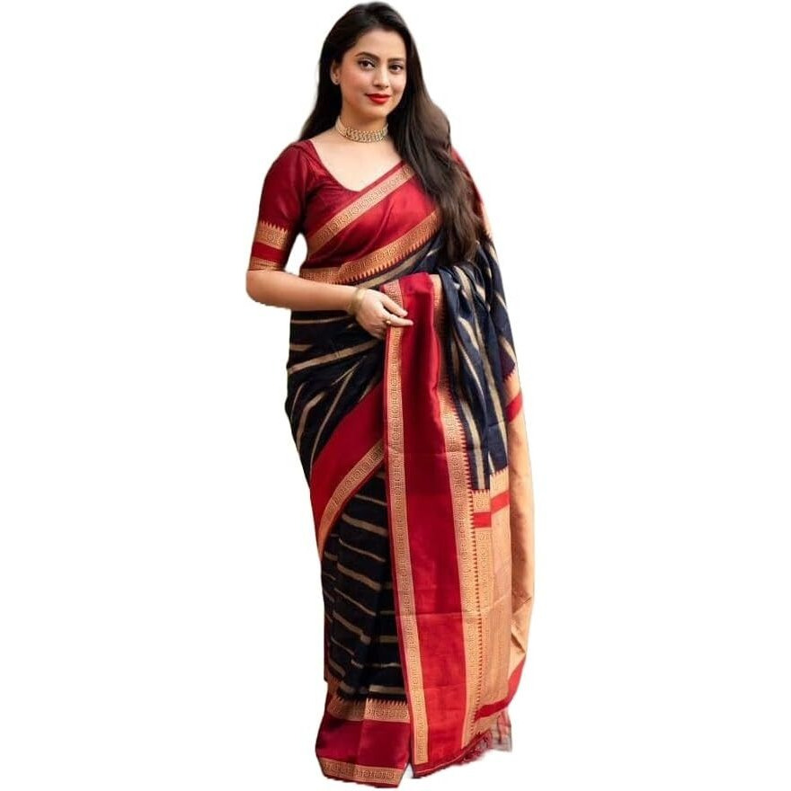 Yashika Women's Latest Woven Printed Kanjivaram Banarasi Art Silk Saree with Unstitched Blouse Material-Suitable for All Indian Weddings and Festivals (AZ-YS-OG-CHAMKILI-Parent_Navy)
