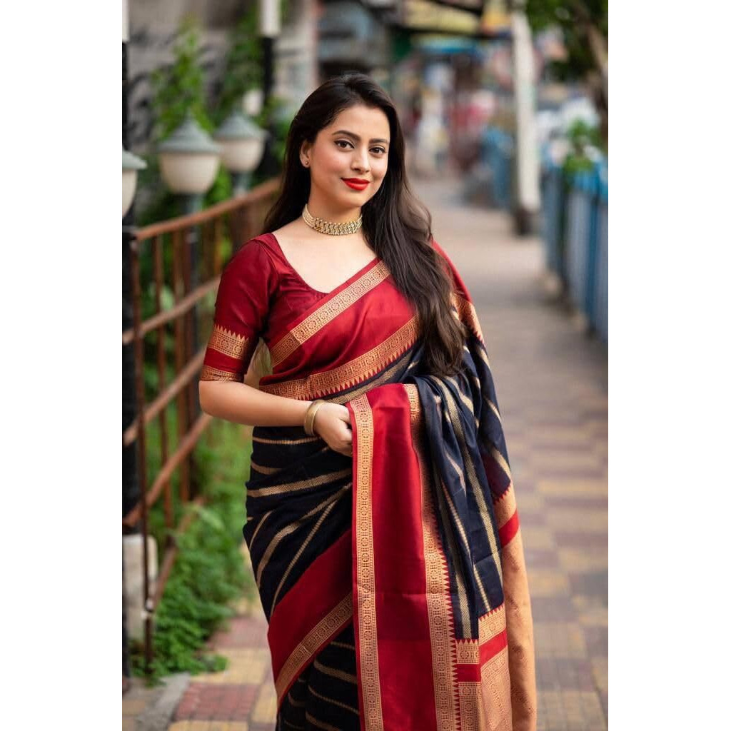 Yashika Women's Latest Woven Printed Kanjivaram Banarasi Art Silk Saree with Unstitched Blouse Material-Suitable for All Indian Weddings and Festivals (AZ-YS-OG-CHAMKILI-Parent_Navy)