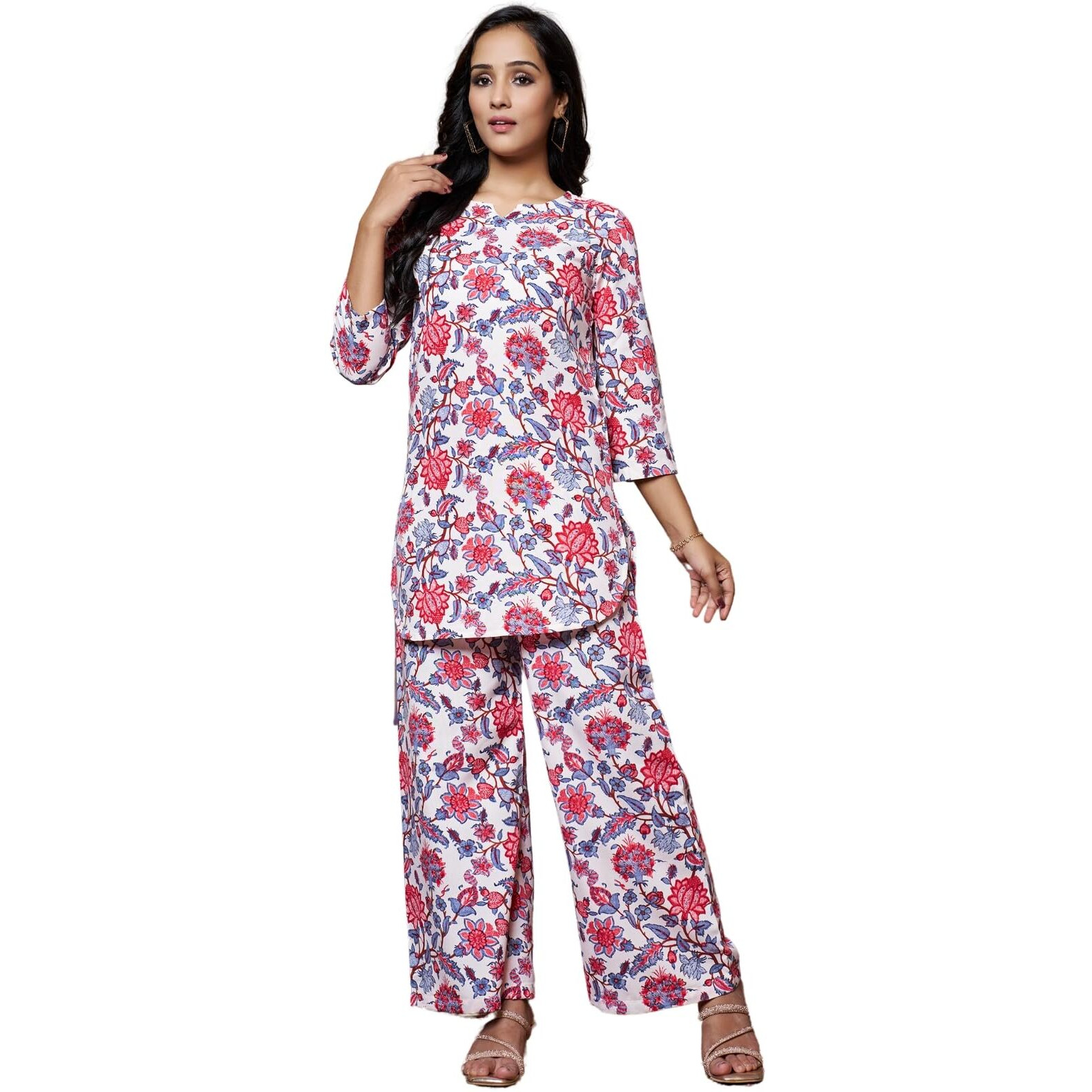 DHRUVI TRENDZ Womens Cotton Blend Co-Ord Set Regular Fit Night Dress (DT-W1705&TR798_Cream_L)