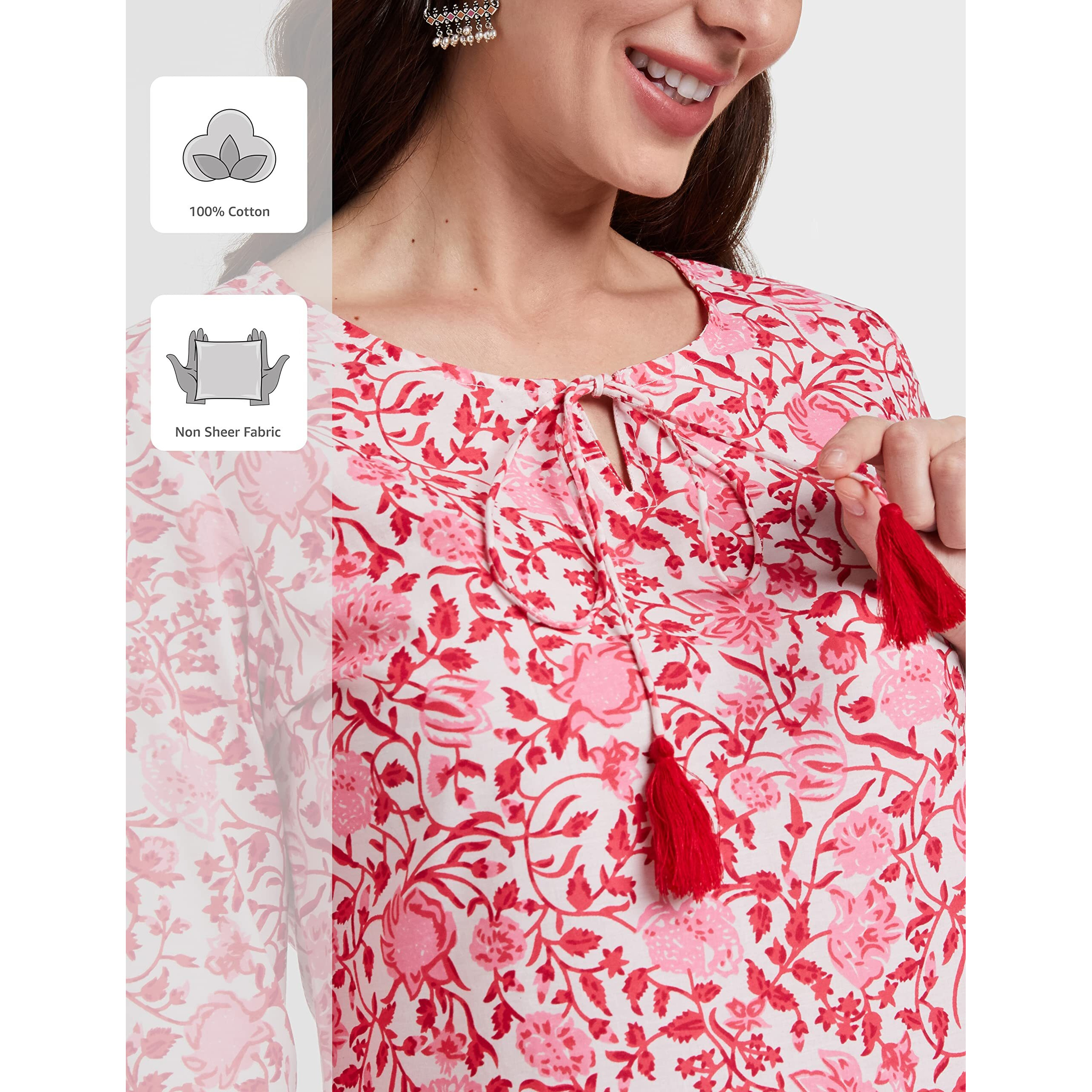 Amazon Brand - Myx Women's Cotton Regular Kurti (PAG 46_Pink_L)