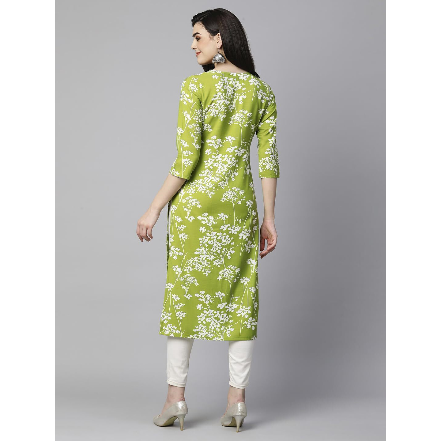 GoSriKi Women's Cotton Blend Chikankari Embroidered Straight Kurta (Zainab-Green-VGT-GS_L_Green_Large)