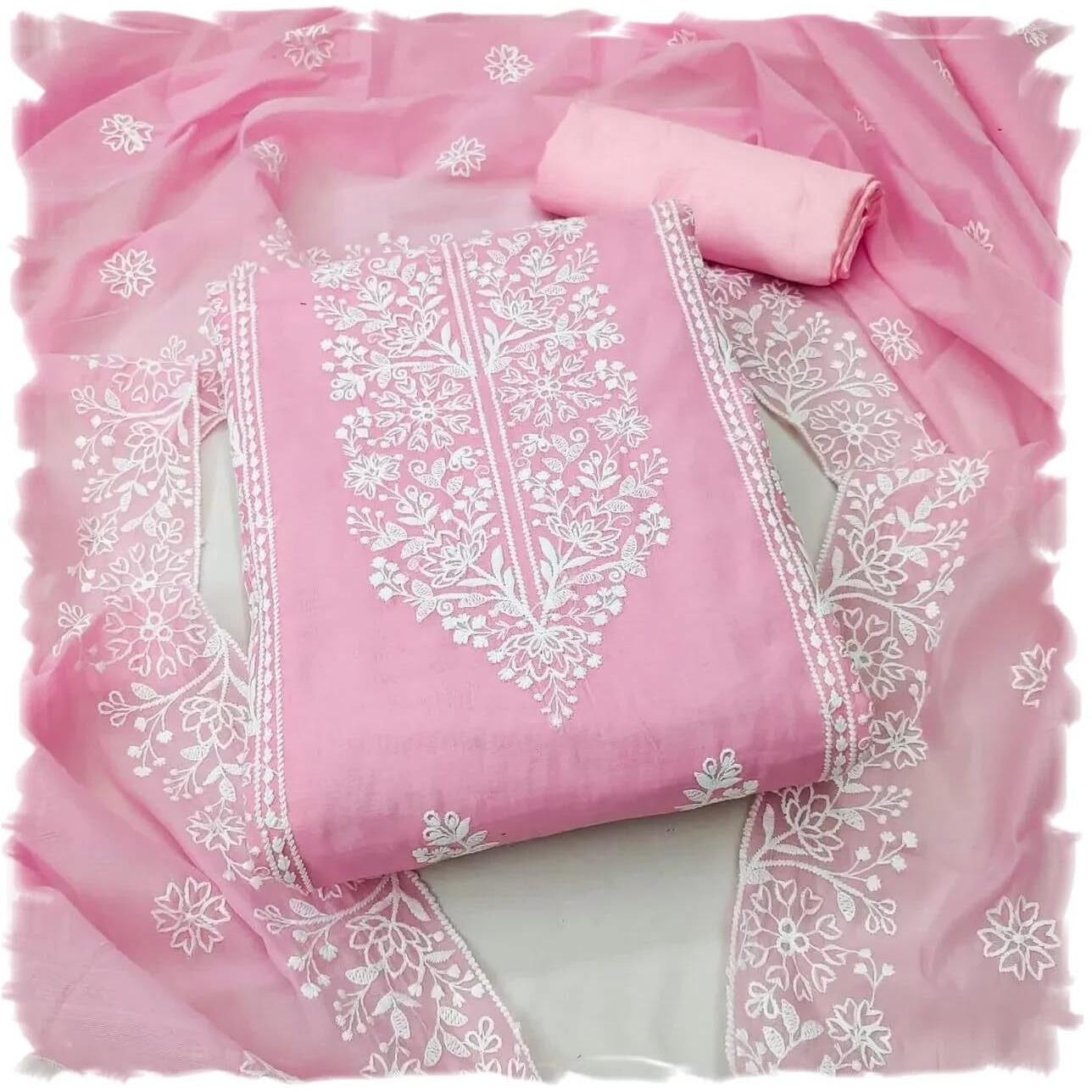 StyleScope Women's Cotton Chanderi Embroidery Work Unstitched Salwar Suit Dress Material With Chanderi Work Dupatta (DM Panel Light Pink_Light Pink_Free Size)