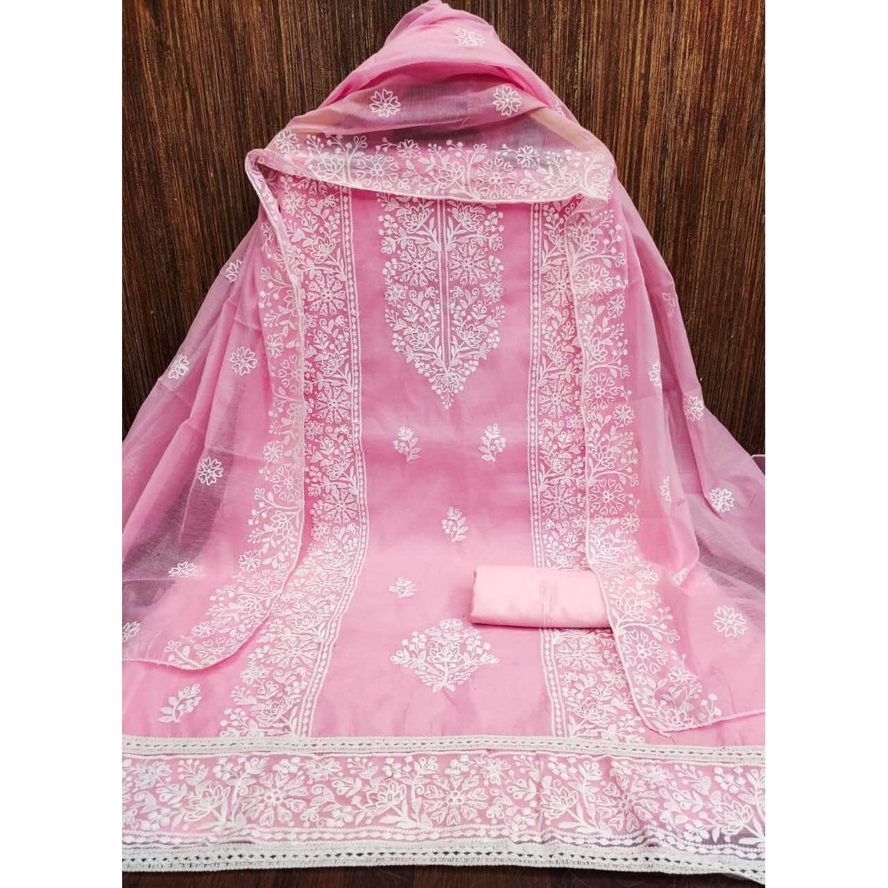StyleScope Women's Cotton Chanderi Embroidery Work Unstitched Salwar Suit Dress Material With Chanderi Work Dupatta (DM Panel Light Pink_Light Pink_Free Size)