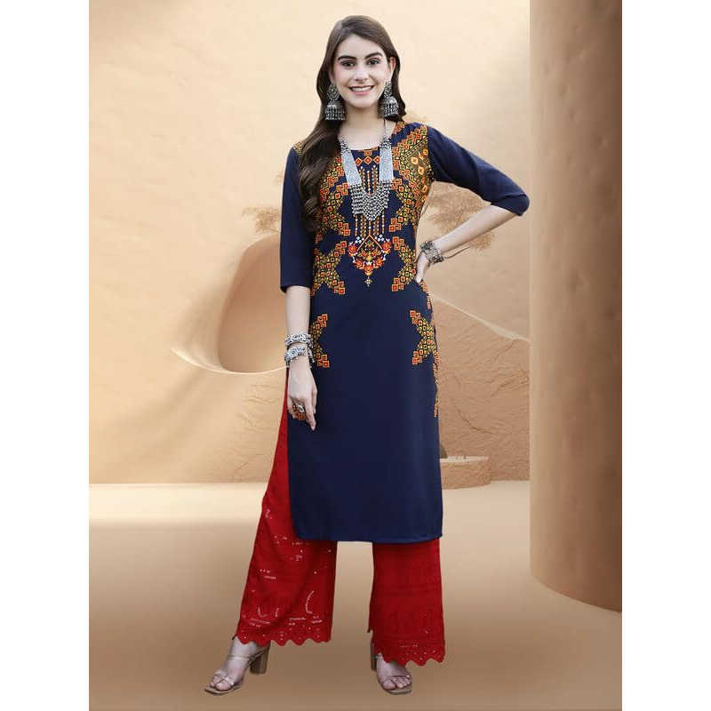 Pinkmint Women's Crepe Digital Print Straight Kurta [Pack of 6]