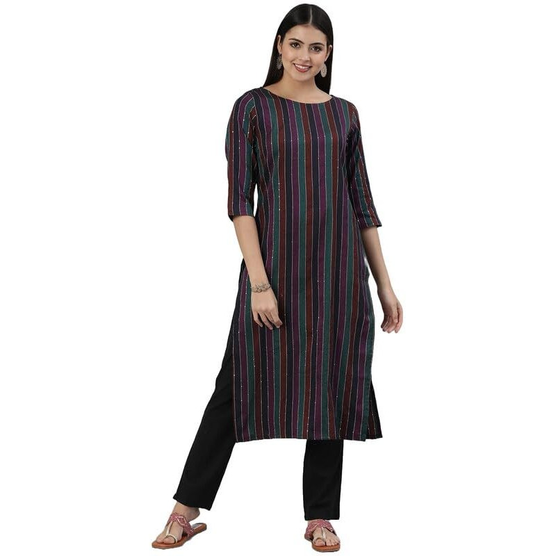 Hritika Women's Embellished Blue Color Kurta with Calf Length_(HRKR3_HRK0023MBLUE_M)