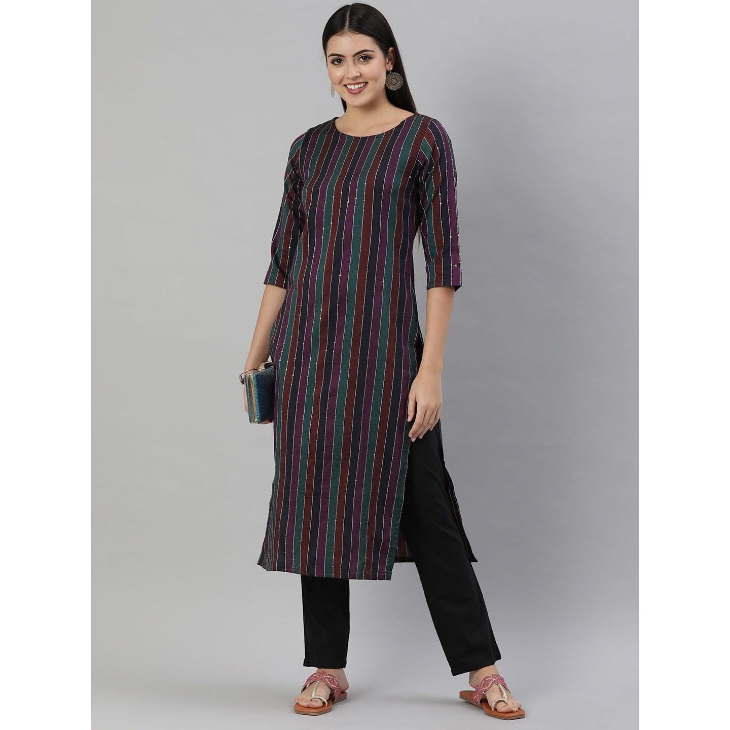 Hritika Women's Embellished Blue Color Kurta with Calf Length_(HRKR3_HRK0023MBLUE_M)