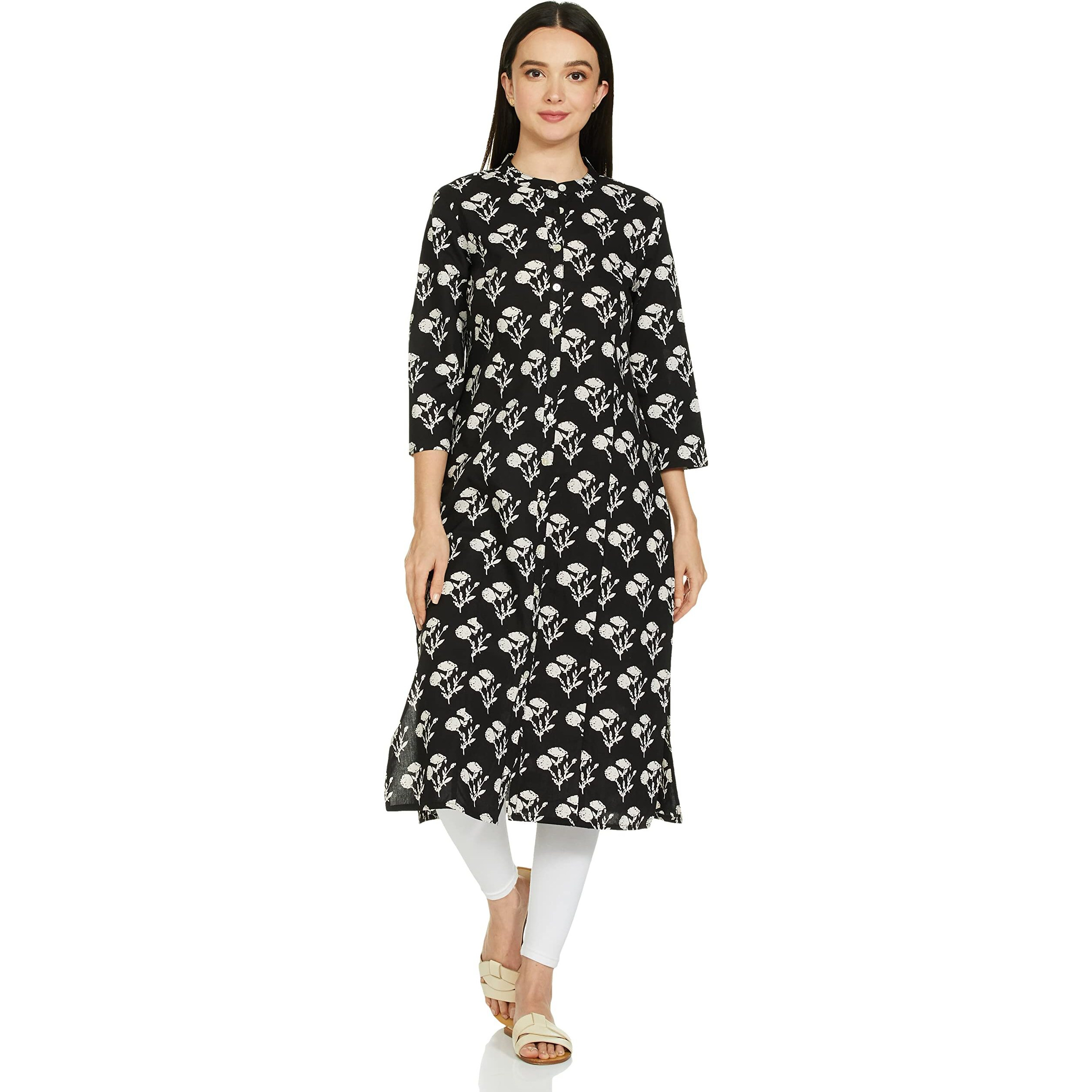 Amazon Brand - Myx Women's Cotton Printed Regular Kurti (PAG 102_Dalli (Black) _3XL)