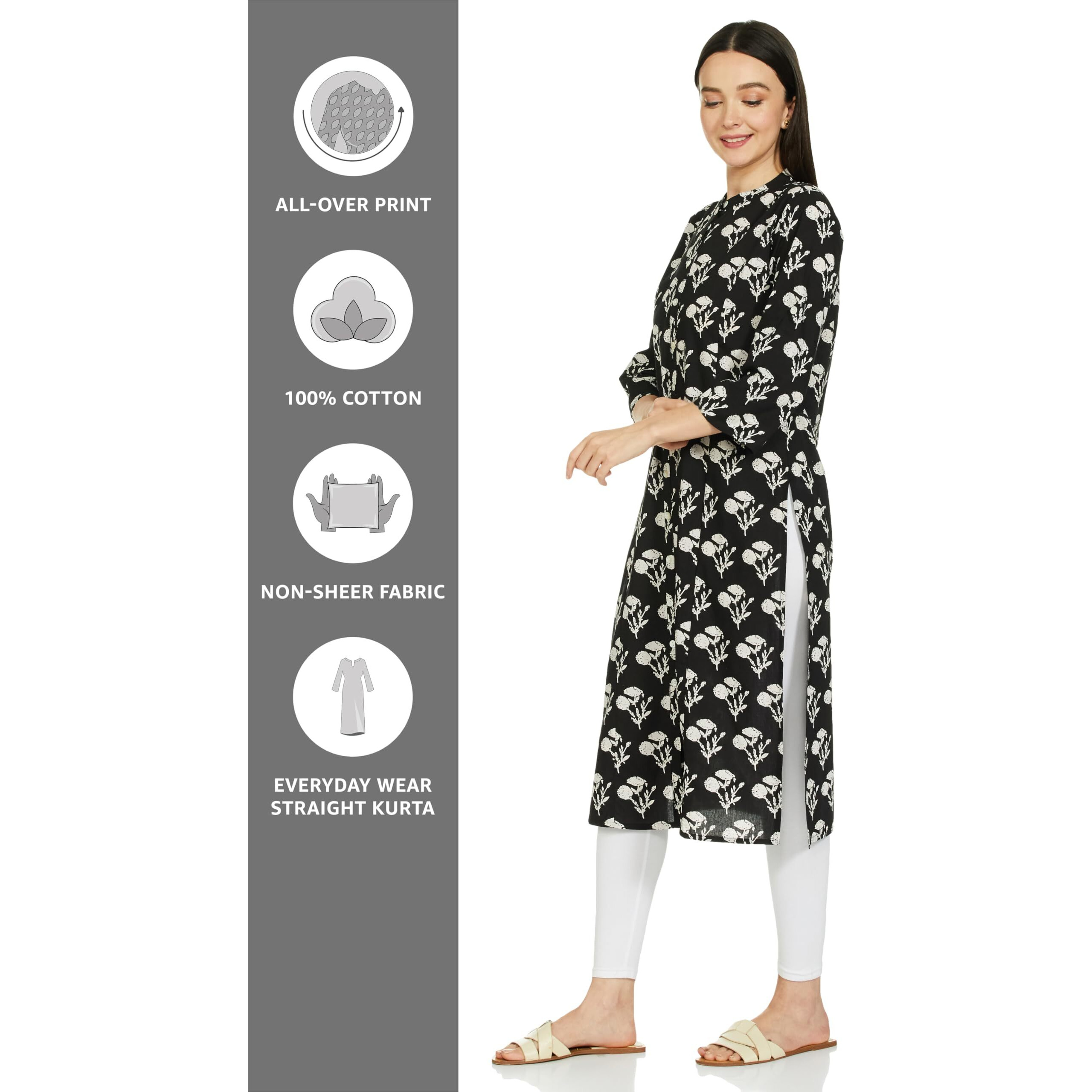 Amazon Brand - Myx Women's Cotton Printed Regular Kurti (PAG 102_Dalli (Black) _3XL)