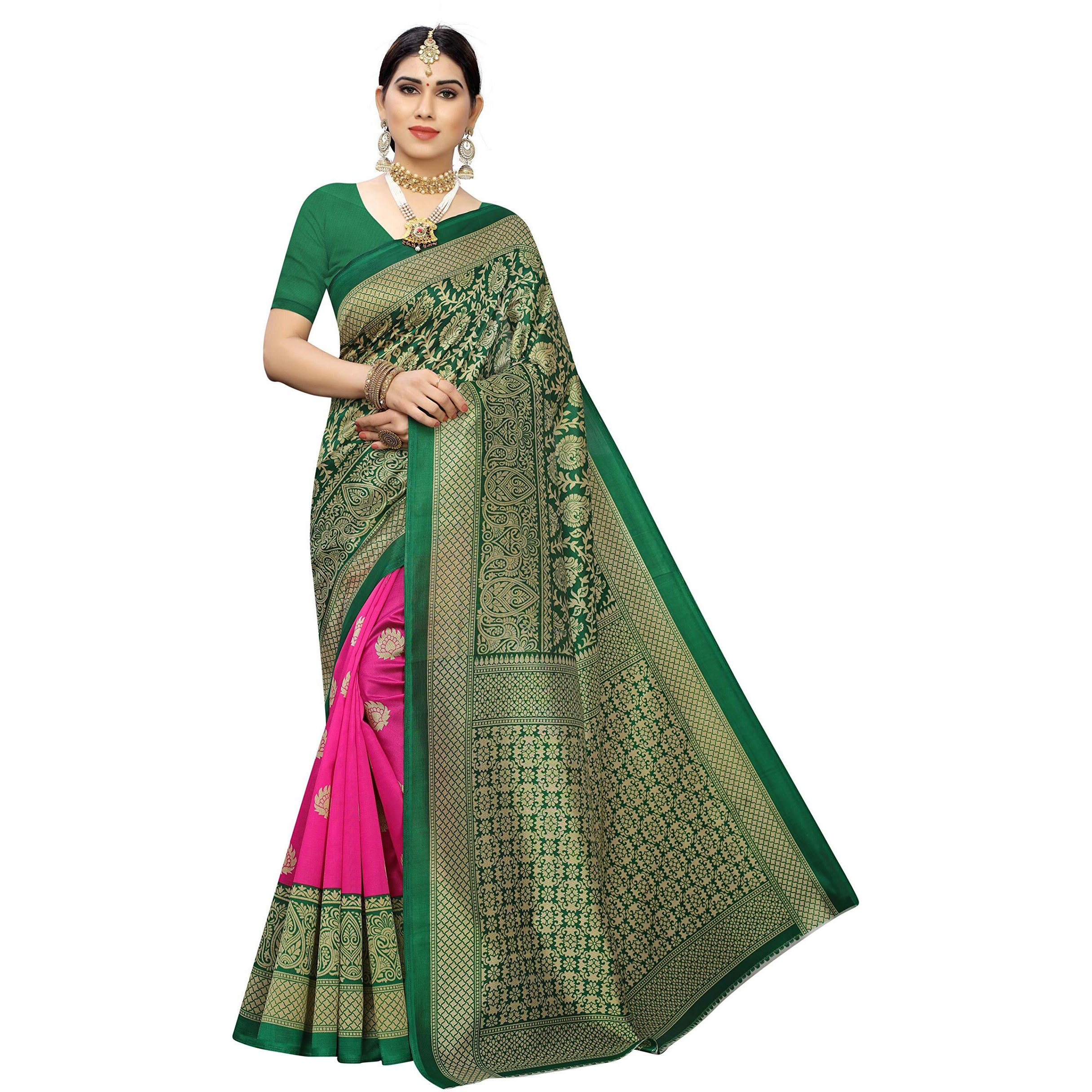 Yashika Women's Plain Weave Art Silk Saree With Blouse Piece (Sdpl-Metro_Pink_Free Size_Pink)
