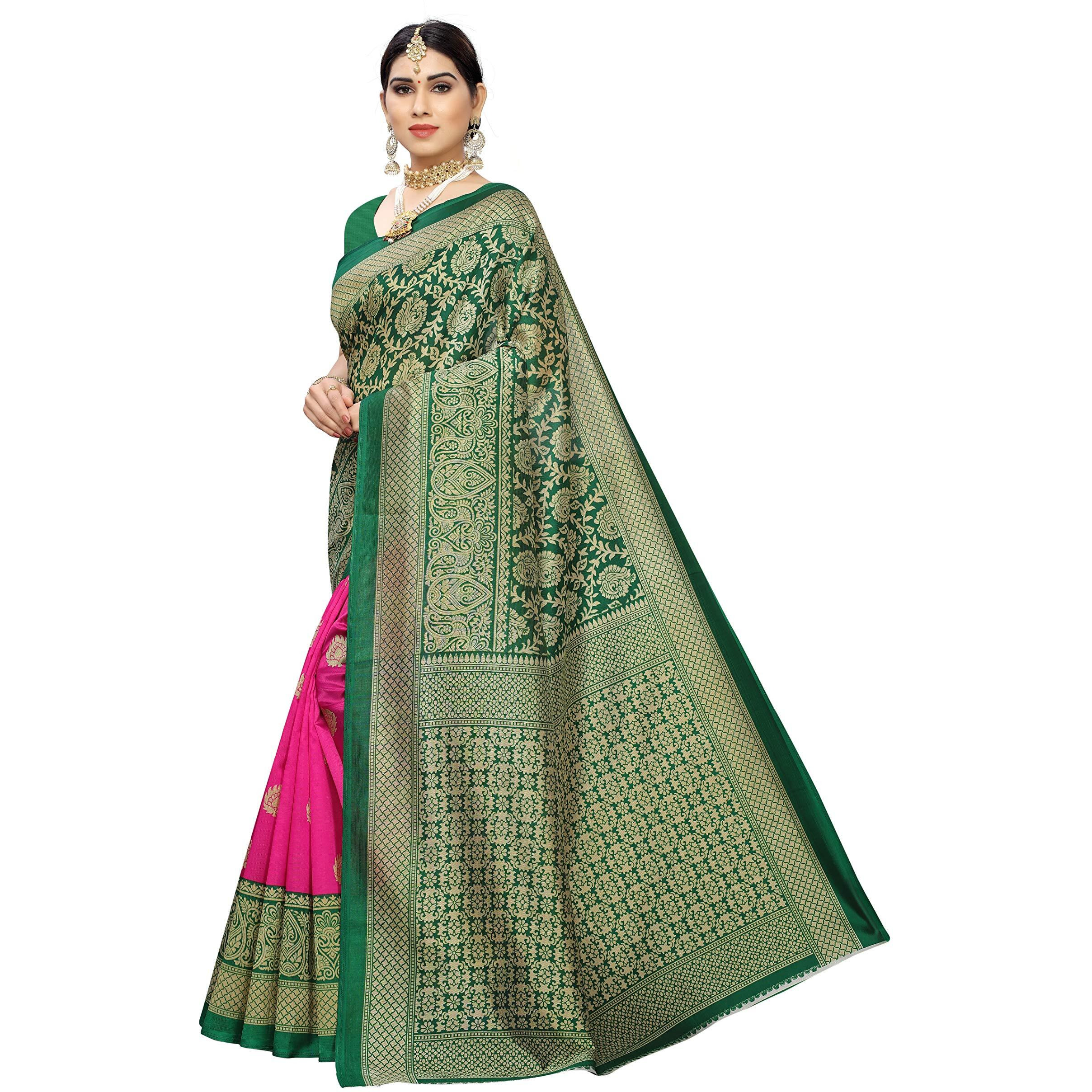 Yashika Women's Plain Weave Art Silk Saree With Blouse Piece (Sdpl-Metro_Pink_Free Size_Pink)