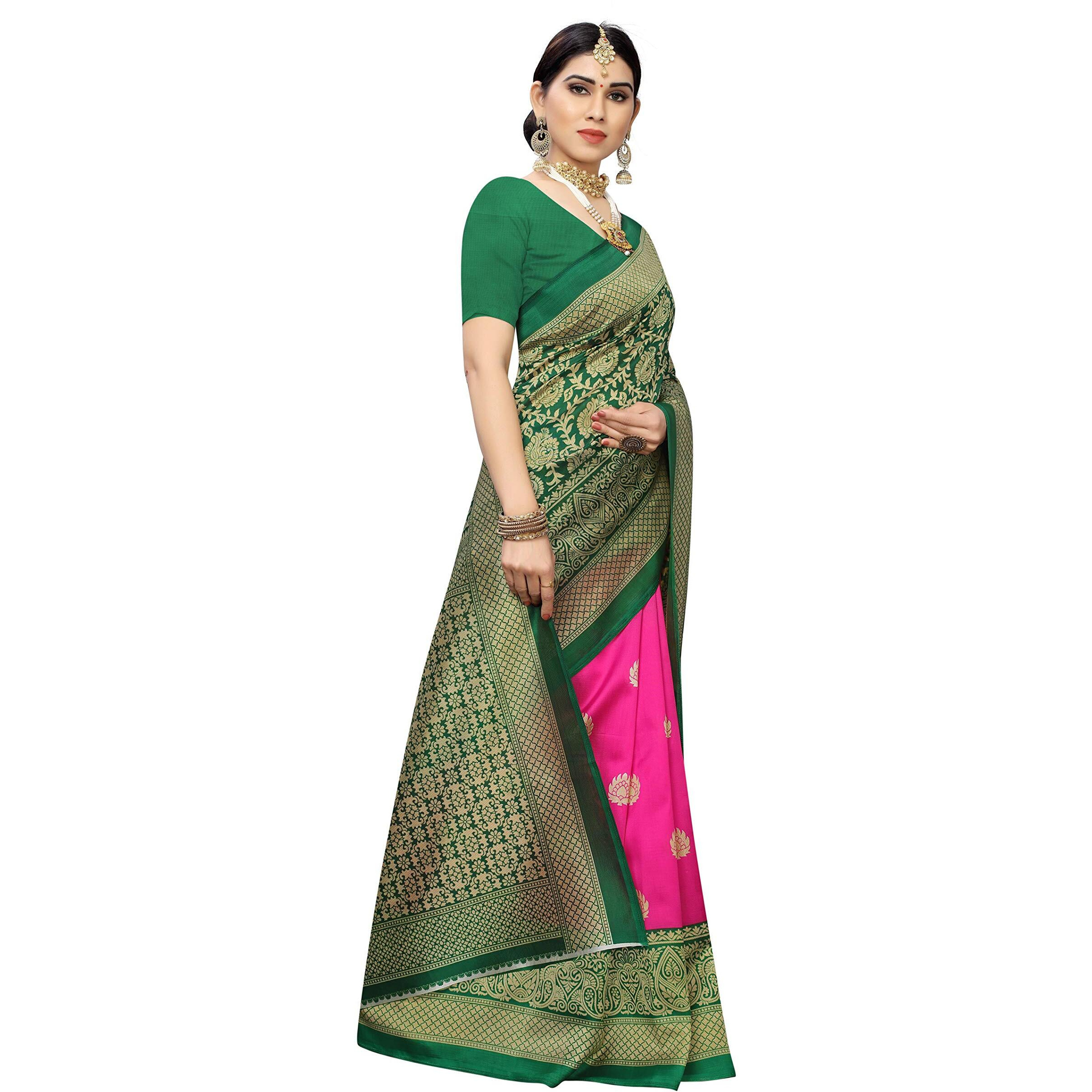 Yashika Women's Plain Weave Art Silk Saree With Blouse Piece (Sdpl-Metro_Pink_Free Size_Pink)