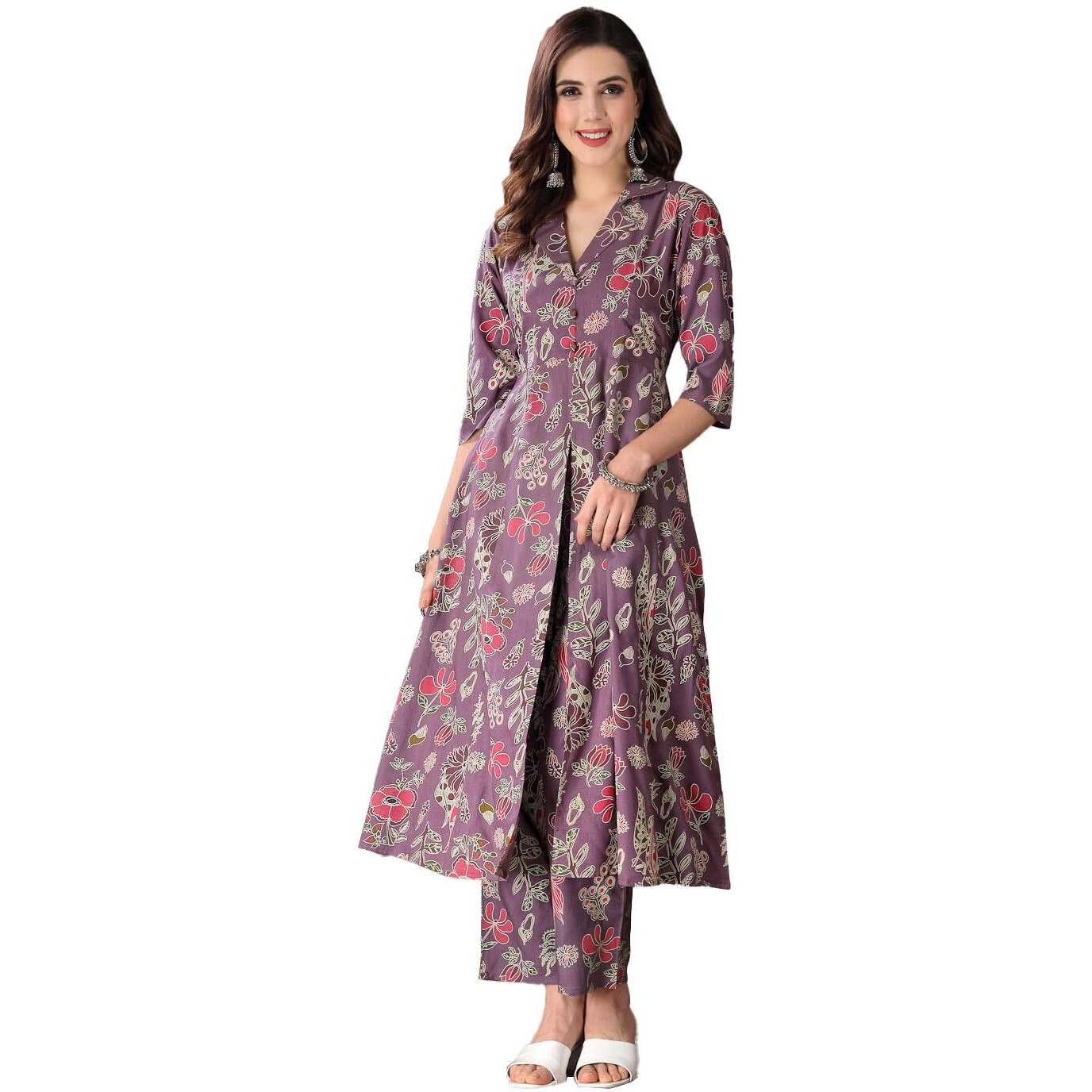 Stylum Women's Floral Printed Rayon Co-Ord Set (CSNAINAPURPLE34_Mauve, XS)