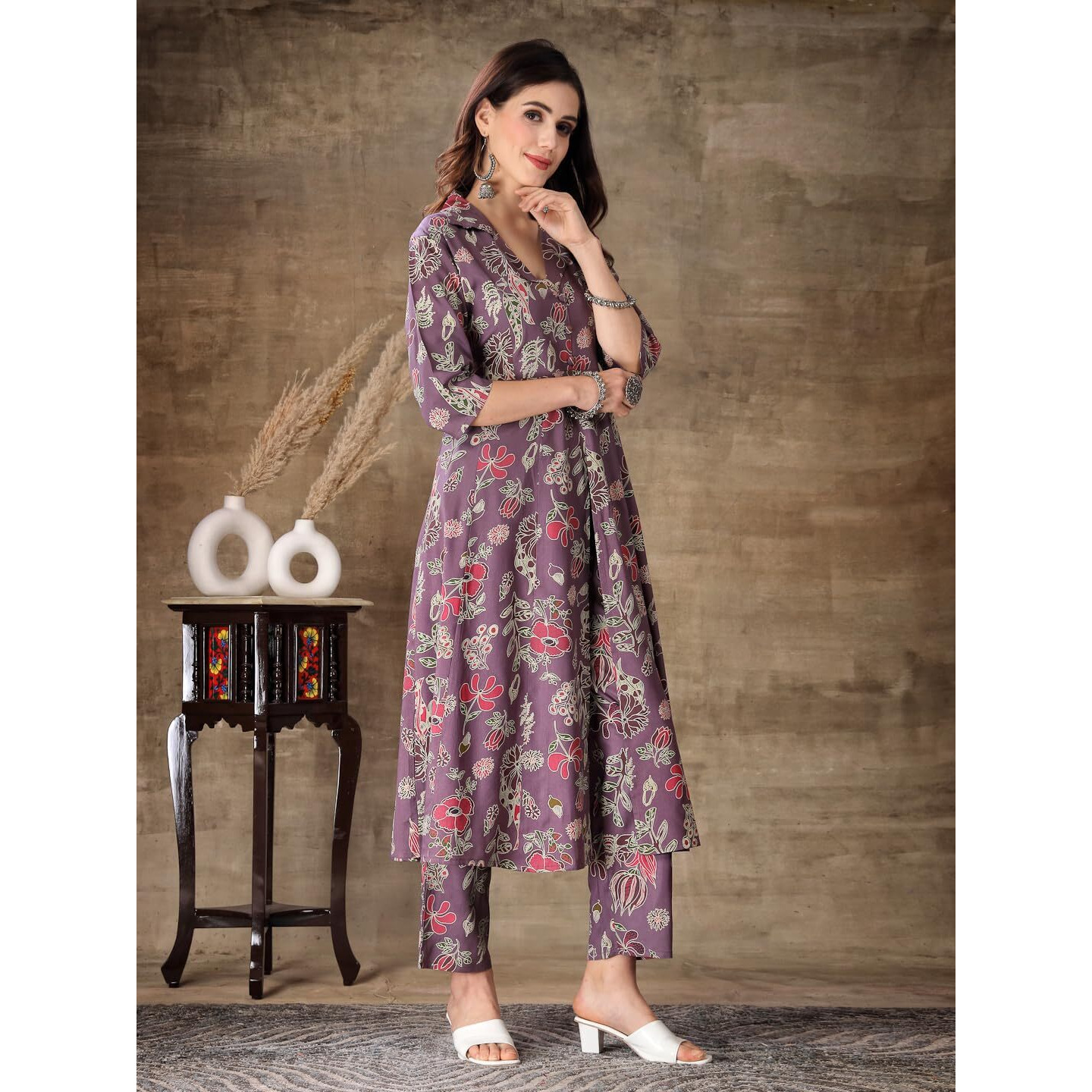 Stylum Women's Floral Printed Rayon Co-Ord Set (CSNAINAPURPLE34_Mauve, XS)