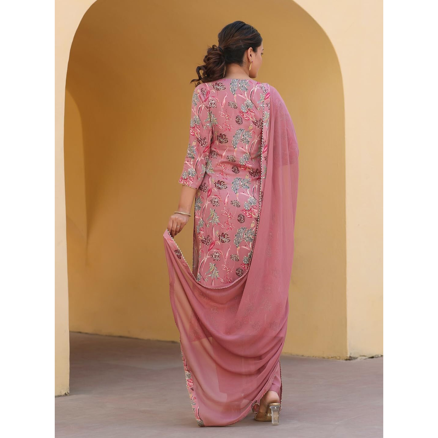 GoSriKi Women's Rayon Blend Printed Straight Kurta with Pant & Dupatta (VICE Peach-GS_4XL_Peach_XXXX-Large)