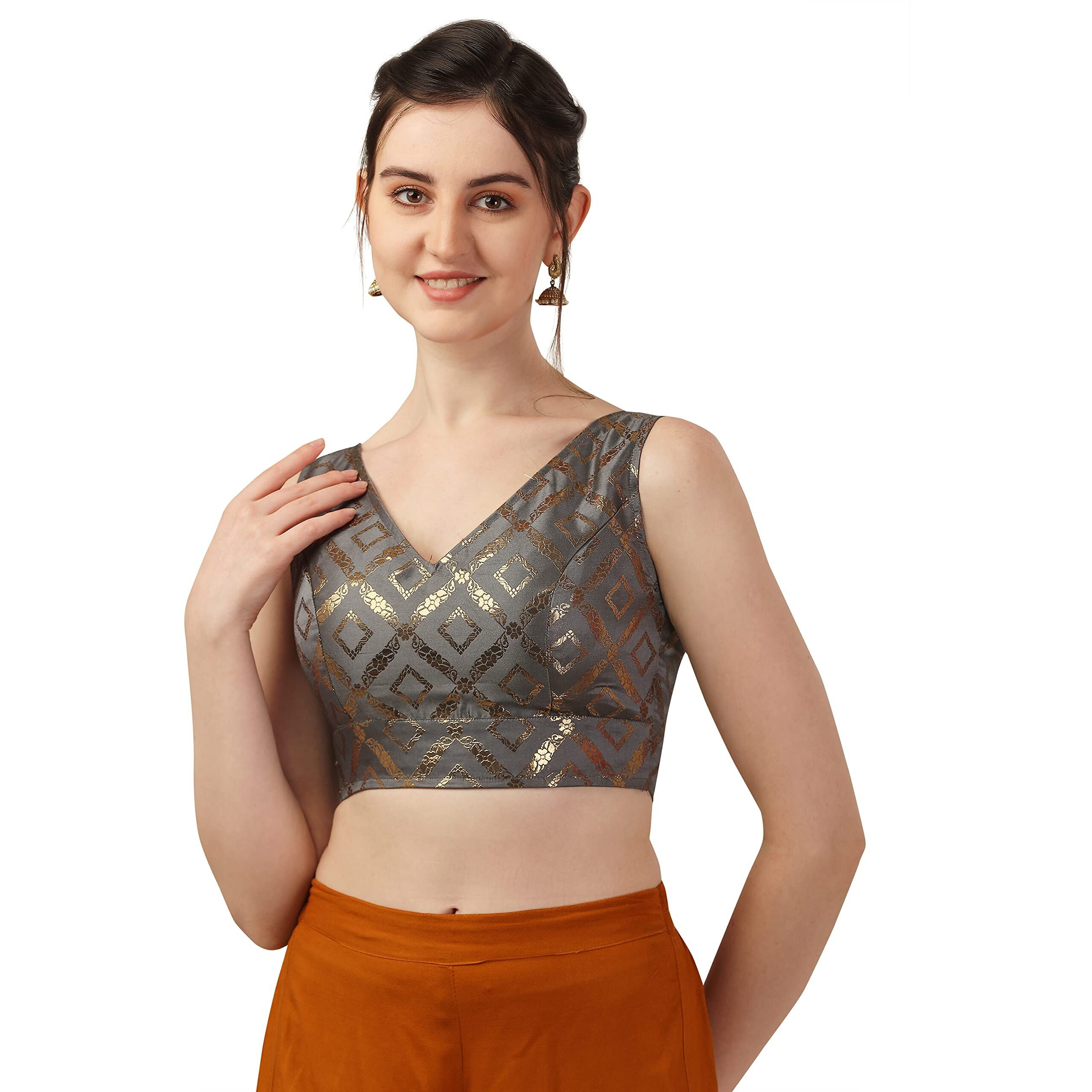 OOMPH Grey Readymade Sleeveless Blouse for Women - rbbl296l