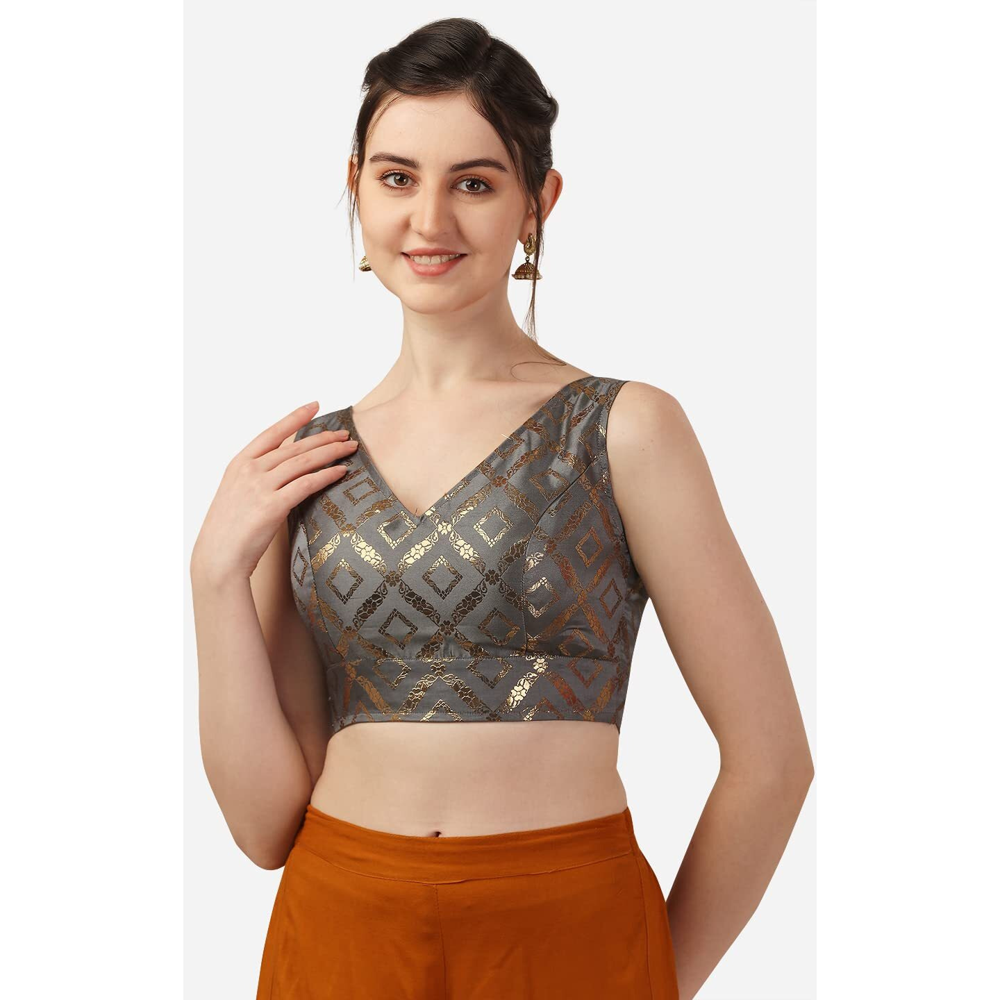 OOMPH Grey Readymade Sleeveless Blouse for Women - rbbl296l