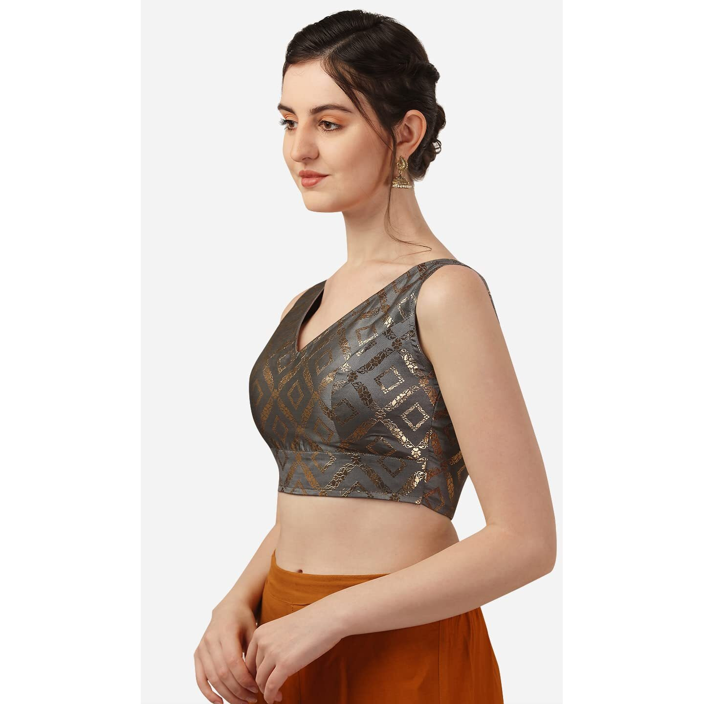 OOMPH Grey Readymade Sleeveless Blouse for Women - rbbl296l