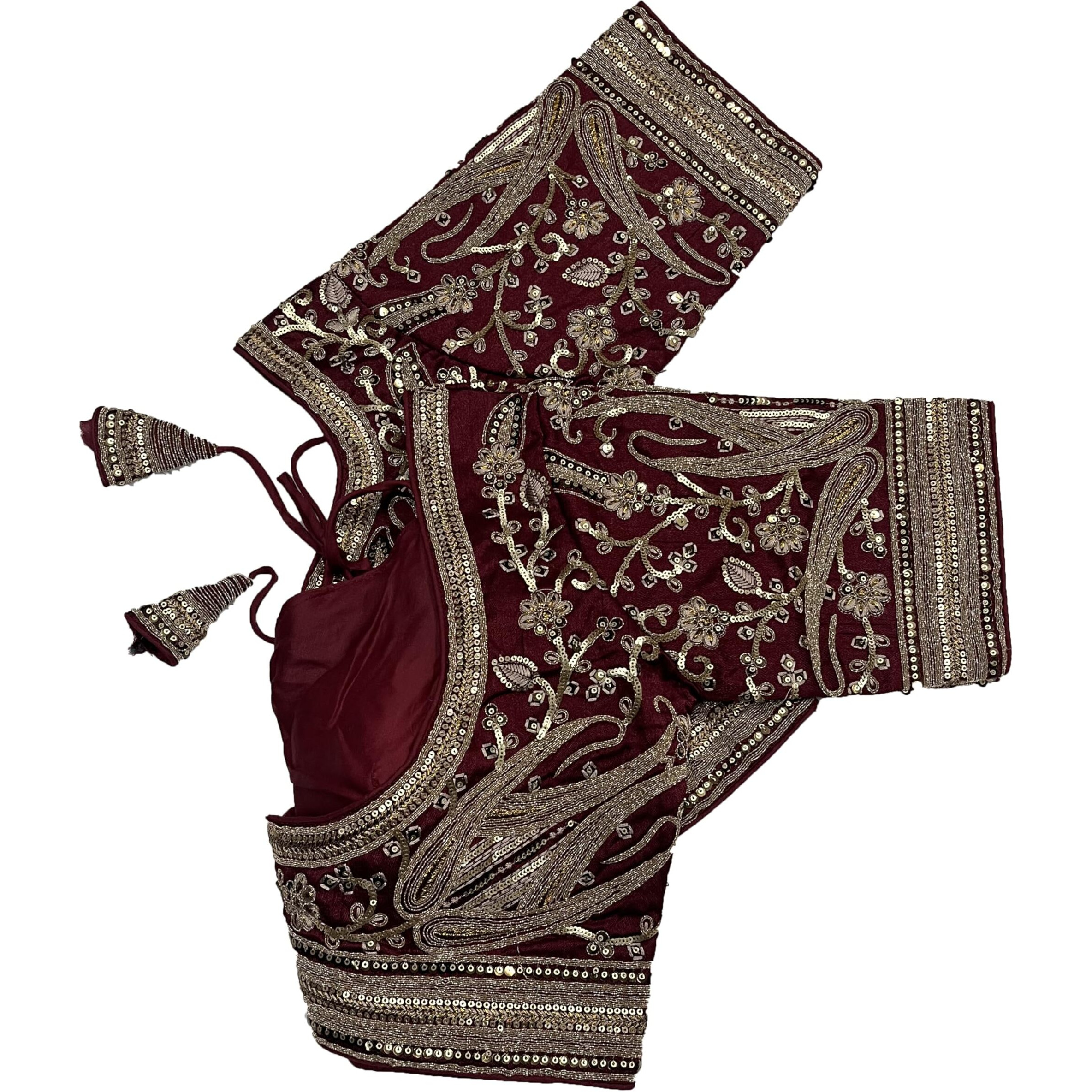 Pujia Mills Womens Embroidery Readymade Bridal Blouse Copper Coding Glitter Sequence Thread Work Indian Ethnic Designer Stitched Half Sleeve Readymade Maroon Blouse Women Saree Bridal Lehenga Choli