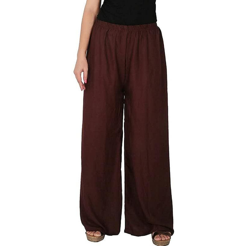 FASHION GALLERY Women's 14Kg Rayon Cotton Brown Color Waist Size 38 Inch with 39 Inch Length Elasticated Relaxed Fit Palazzo for Girls(Rayon Cotton Palazzo Brown Waist Size 38)