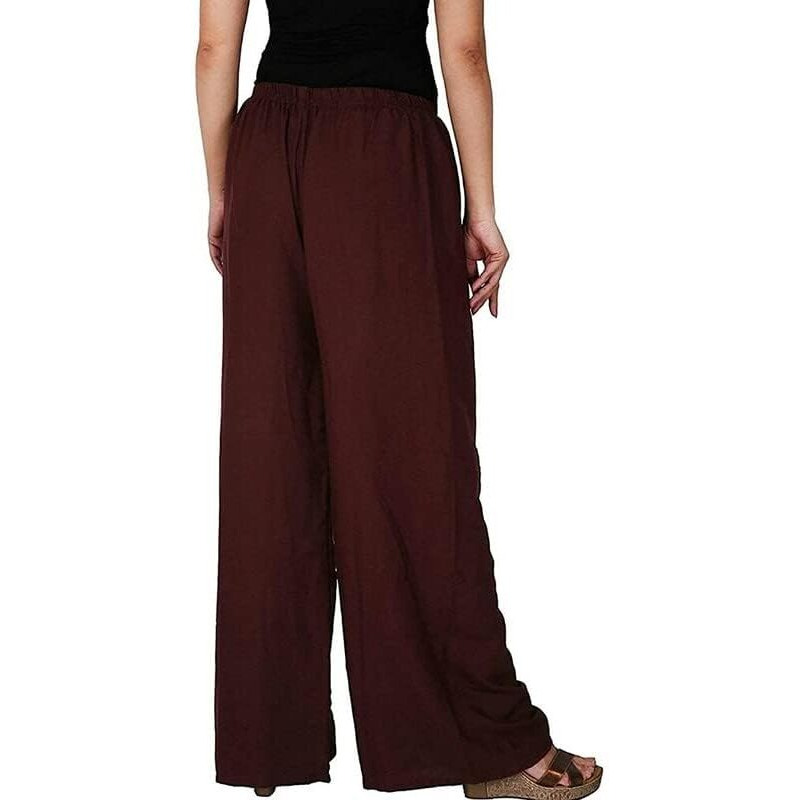 FASHION GALLERY Women's 14Kg Rayon Cotton Brown Color Waist Size 38 Inch with 39 Inch Length Elasticated Relaxed Fit Palazzo for Girls(Rayon Cotton Palazzo Brown Waist Size 38)