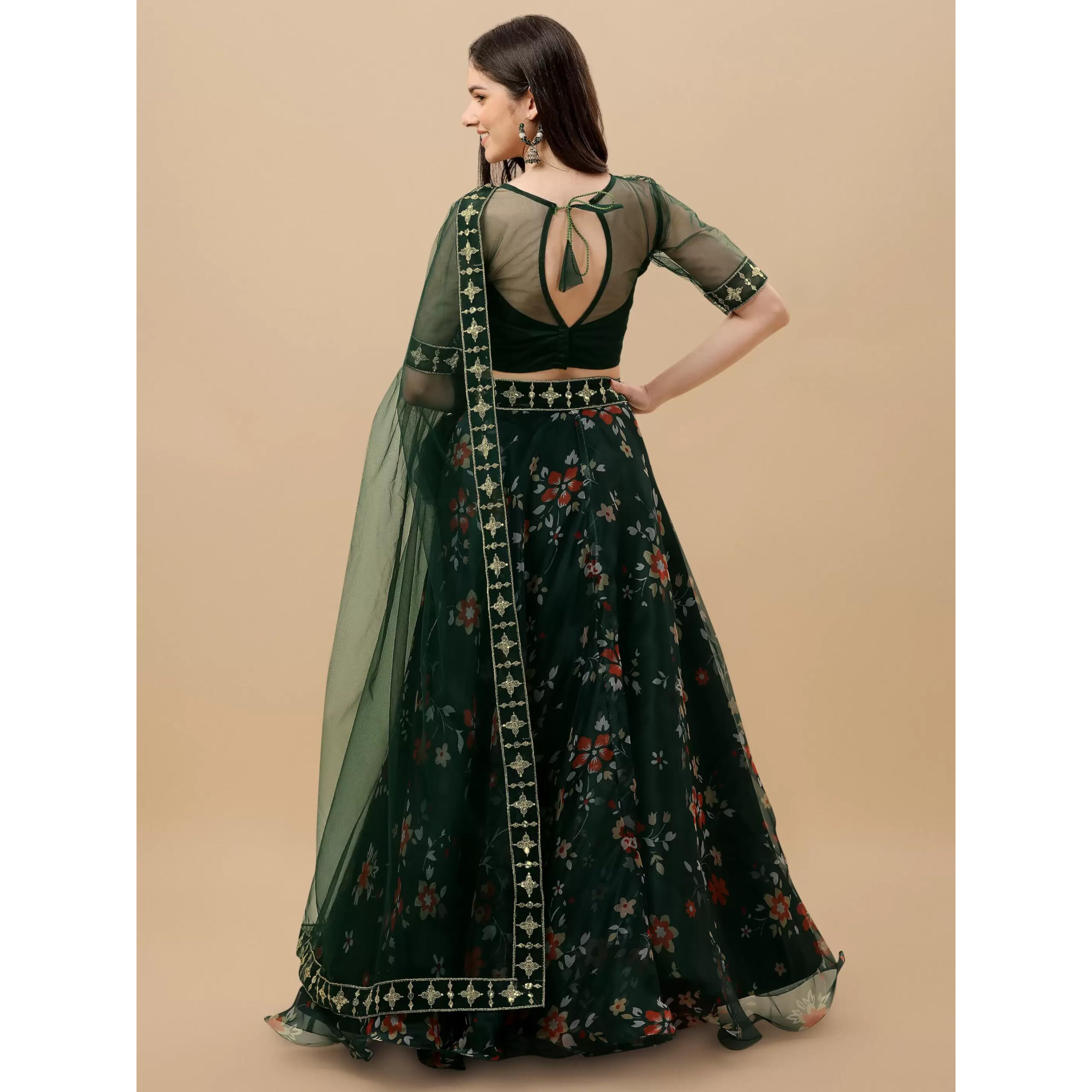 Suppar Sleave Women's Digital Printed Lehenga Choli (Green)