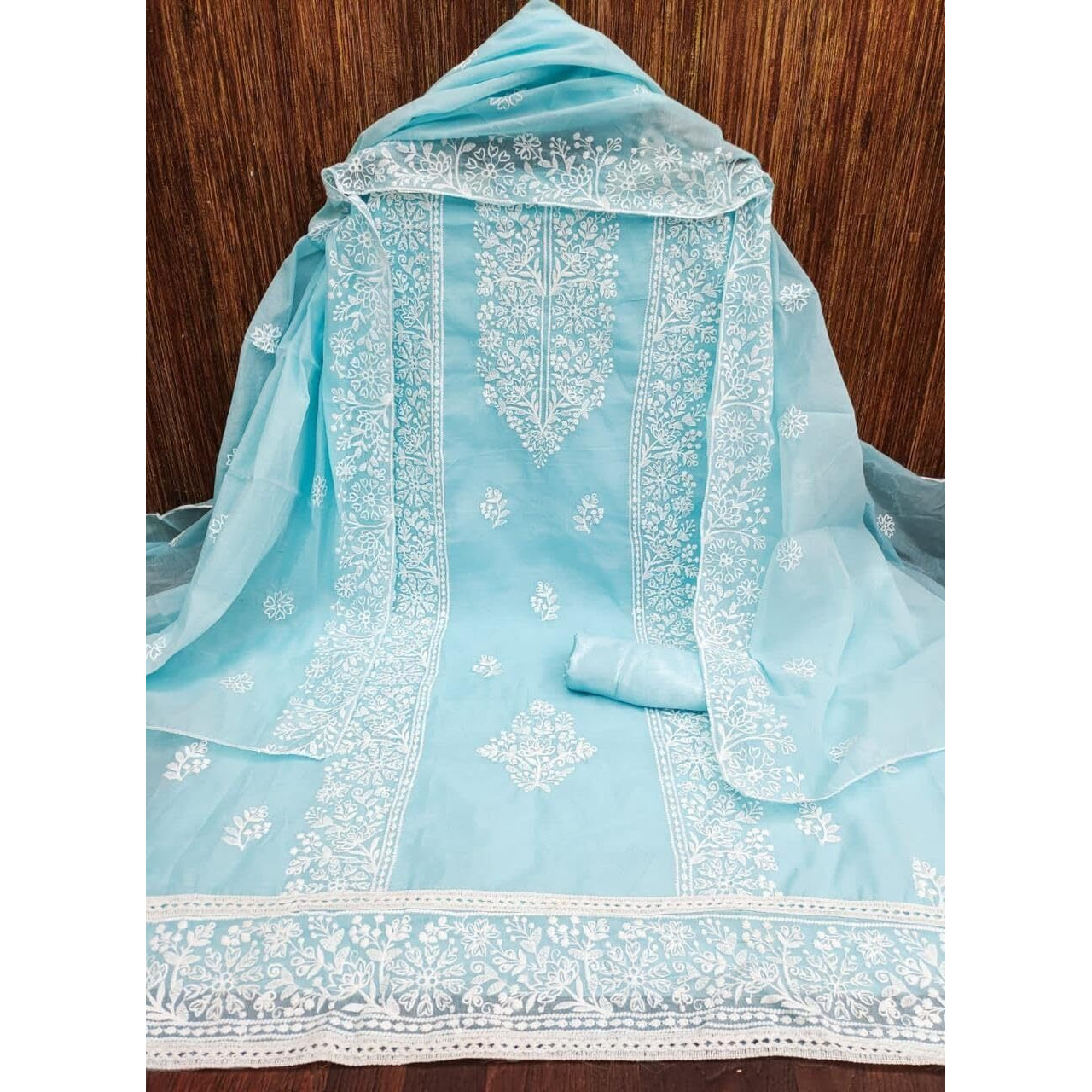 StyleScope Women's Cotton Chanderi Embroidery Work Unstitched Salwar Suit Dress Material With Chanderi Work Dupatta (DM Panel Sky Blue_Sky Blue_Free Size)