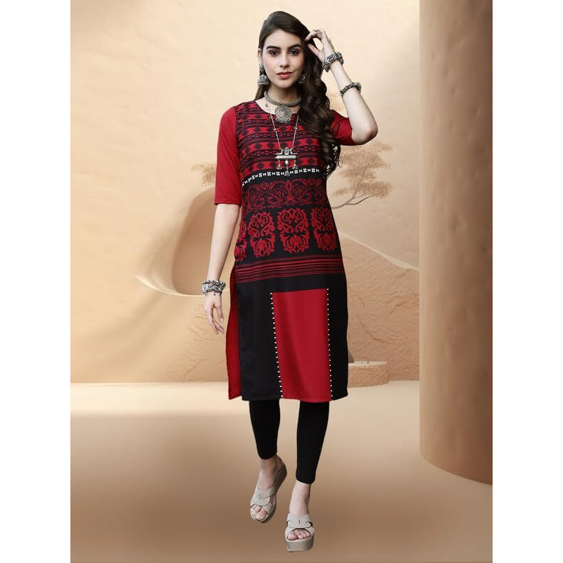 Pinkmint Women's Crepe Digital Print Straight Kurta [Pack of 6]