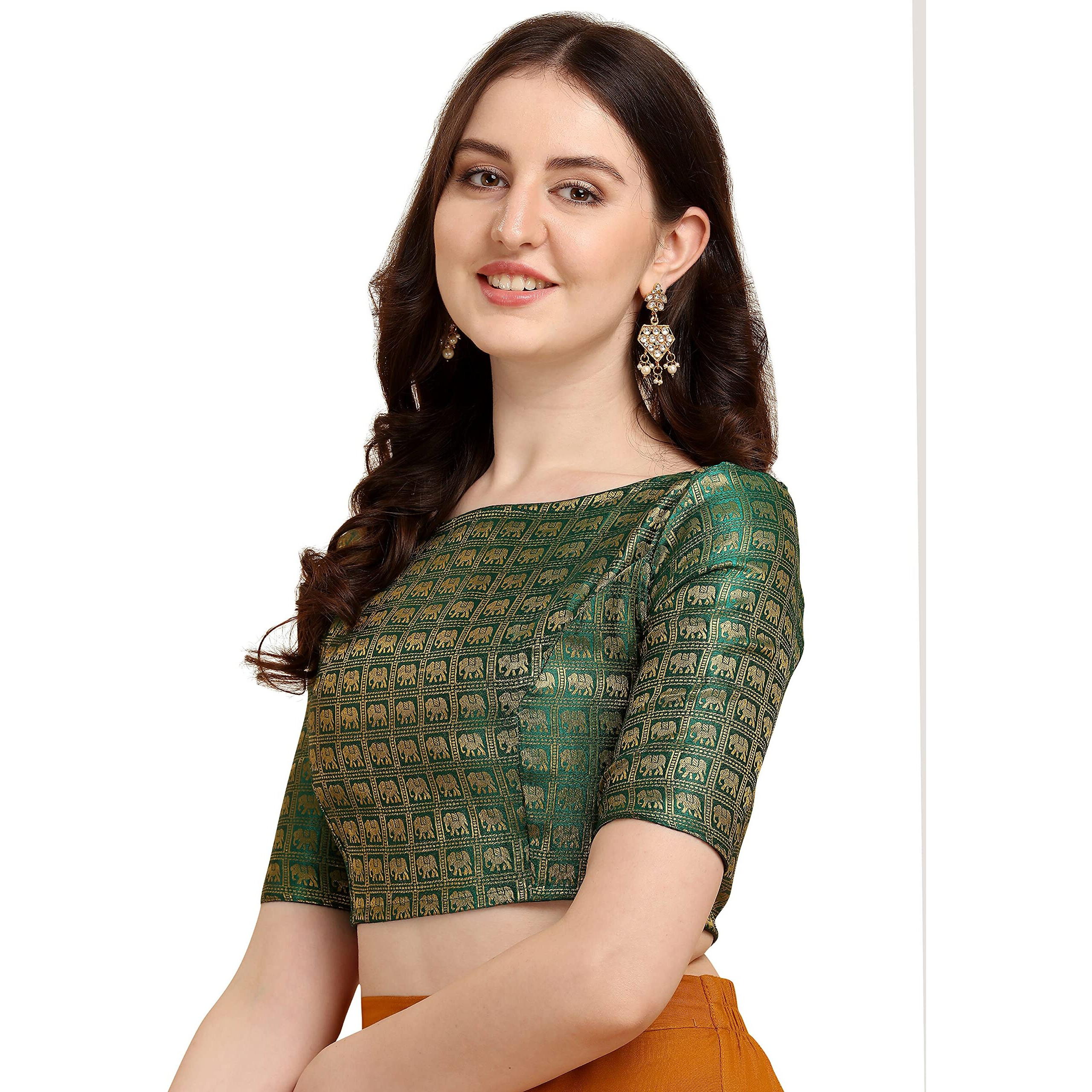 OOMPH Jacquard Green Readymade Blouse for Women - rbbl132xl