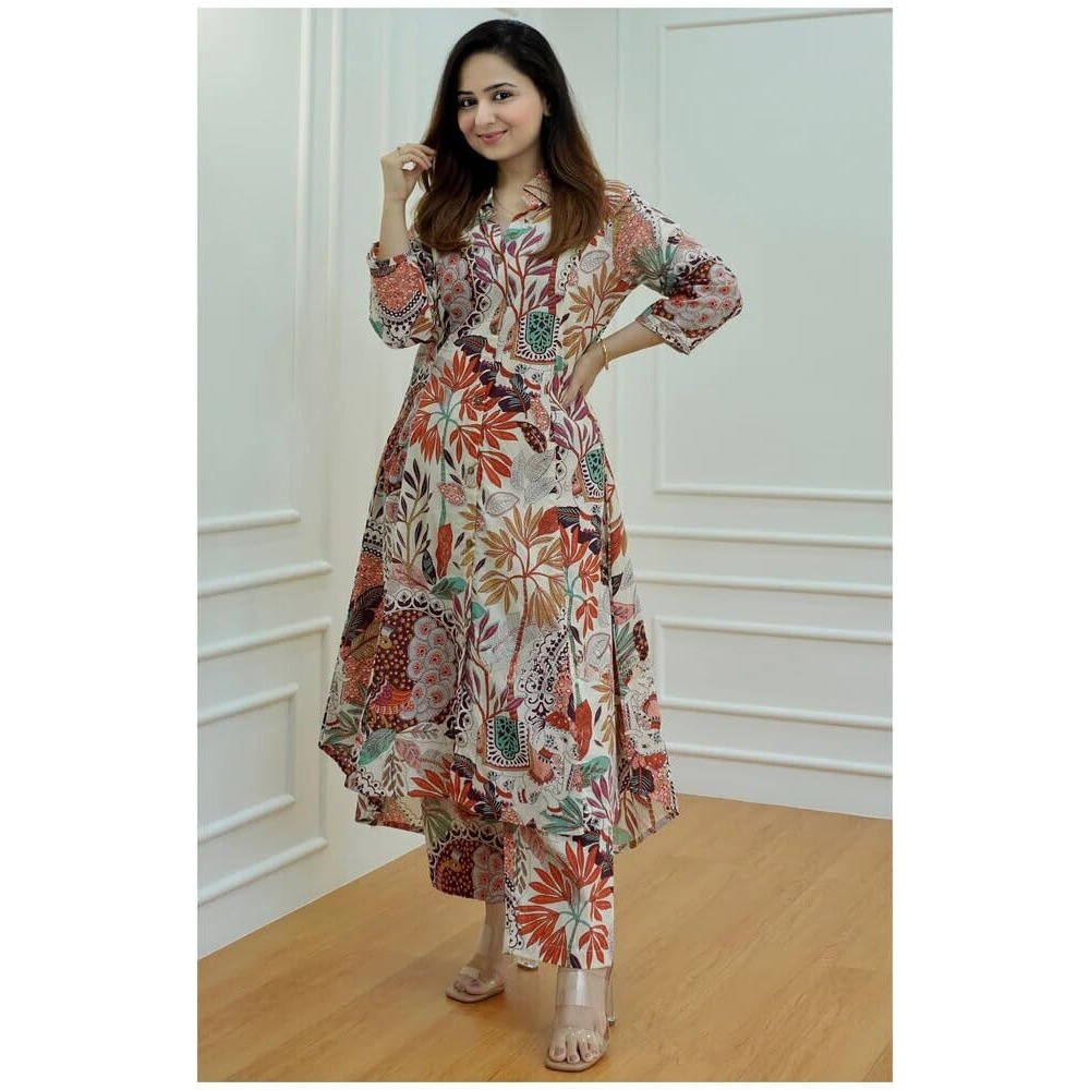 Leriya Fashion Cotton Blend Women Kurta & Pant | Women Kurta Set (Small, Multicolor)