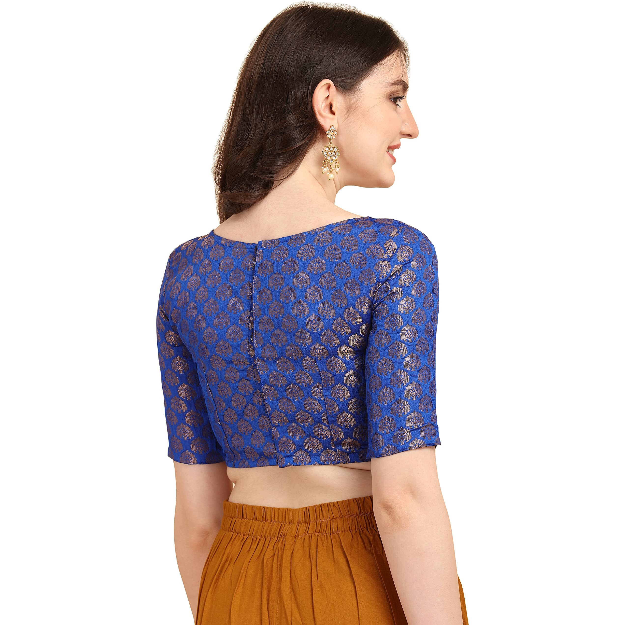 OOMPH Jacquard Blue Readymade Blouse for Women - rbbl58m