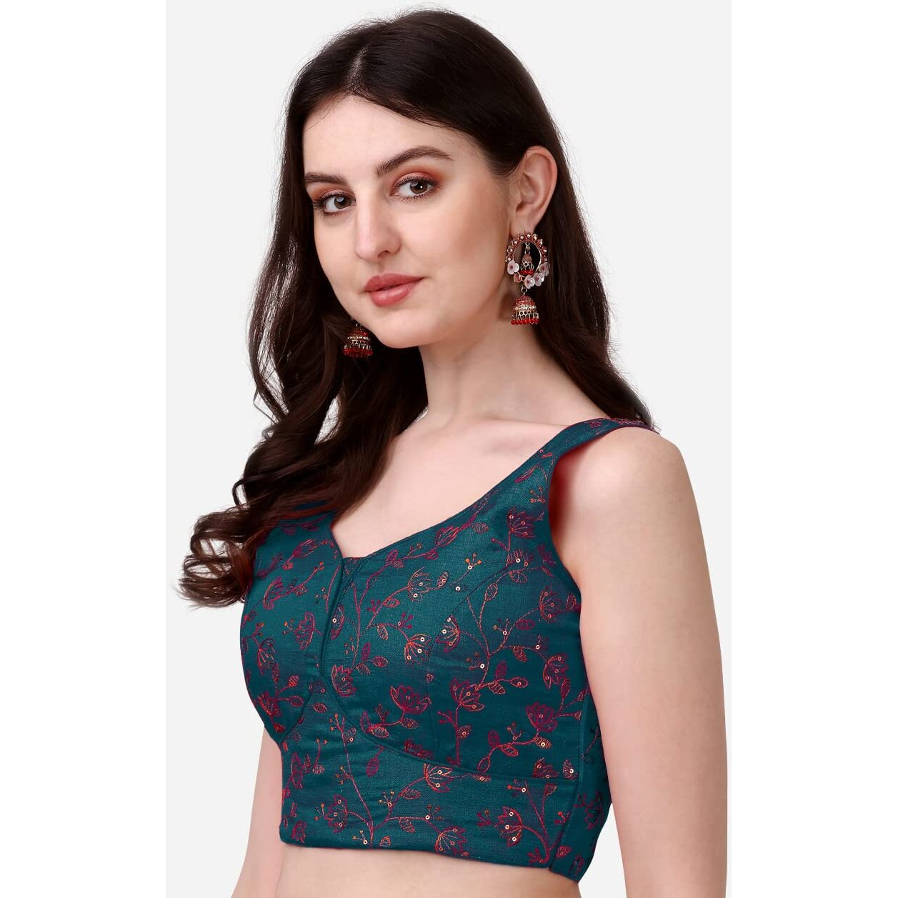Pujia Mills Womens Sweetheart Neck Sleeveless Saree Blouse(Pihu) (More Peach, 36)