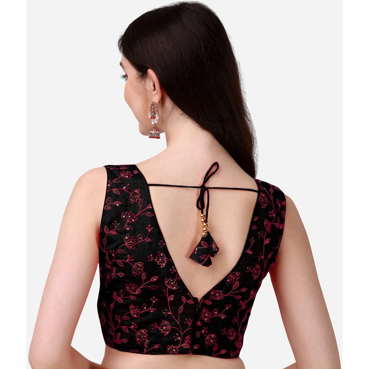 Pujia Mills Womens Sweetheart Neck Sleeveless Saree Blouse(Pihu) (Black, 38)