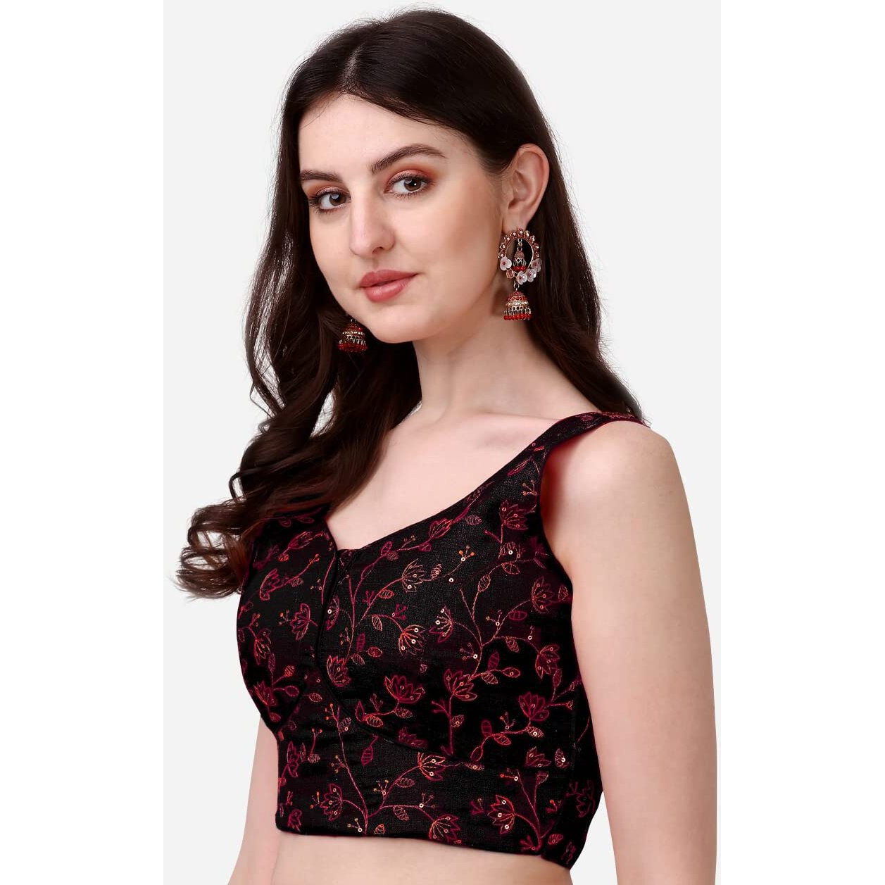 Pujia Mills Womens Sweetheart Neck Sleeveless Saree Blouse(Pihu) (Black, 38)