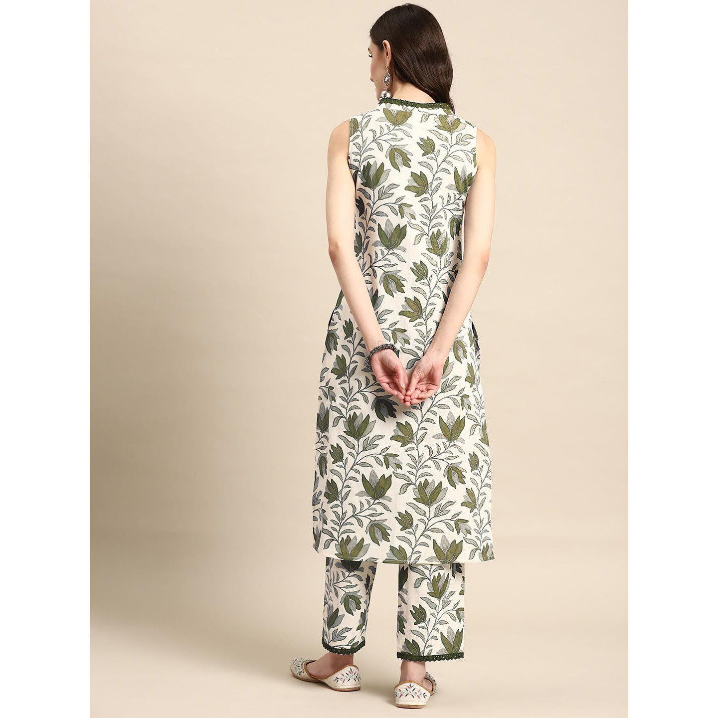SMOWKLY V-Neck Sleeveless Kurta for Women (1434_DGRN_XXL)