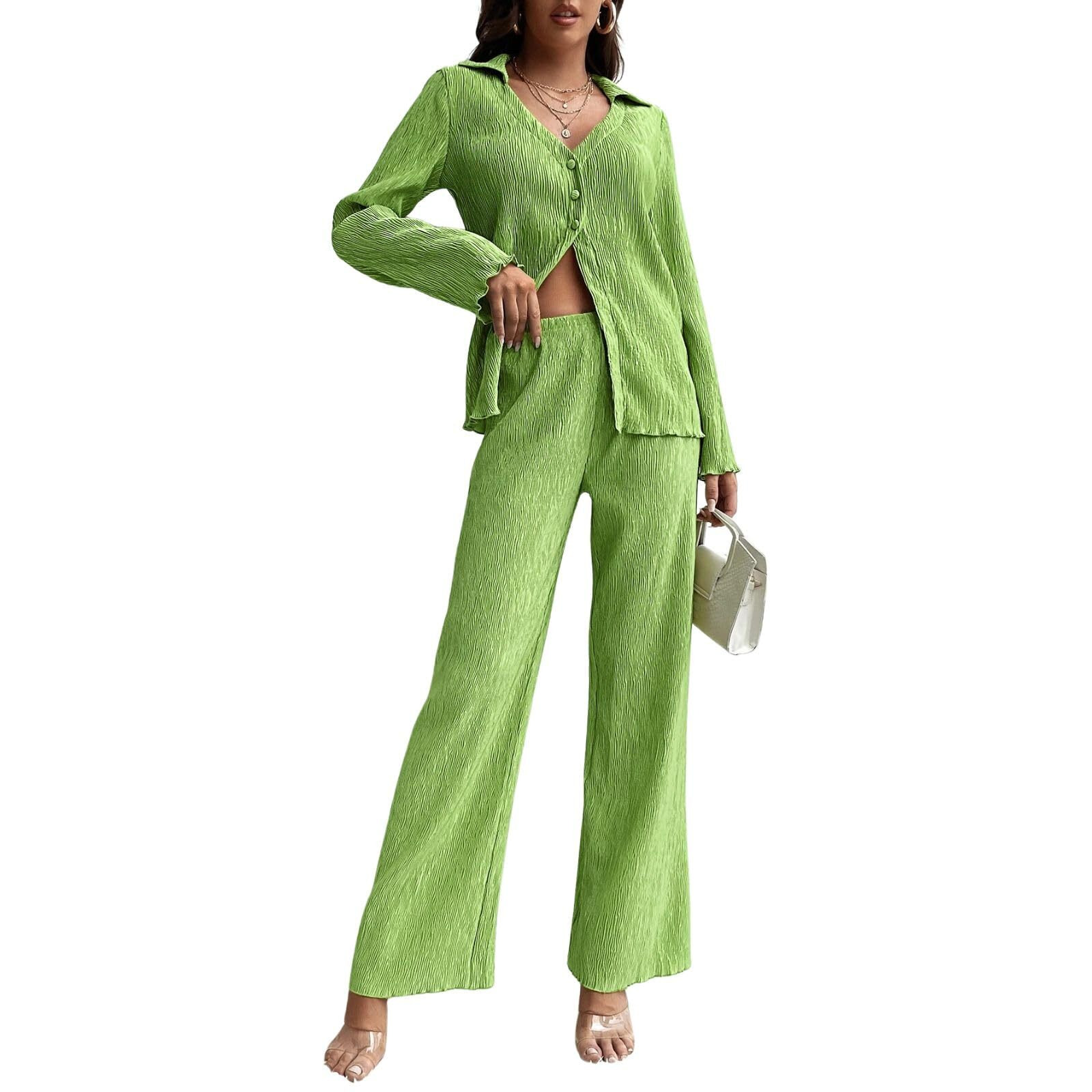 GRECIILOOKS Co Ord Set for Women | Co Ord Set for Women Stylish | Textured Co Ord Set for Women | Travel Co Ord Set for Women | Full Sleeve Women Co-ord Set (in, Alpha, M, Regular, Green)
