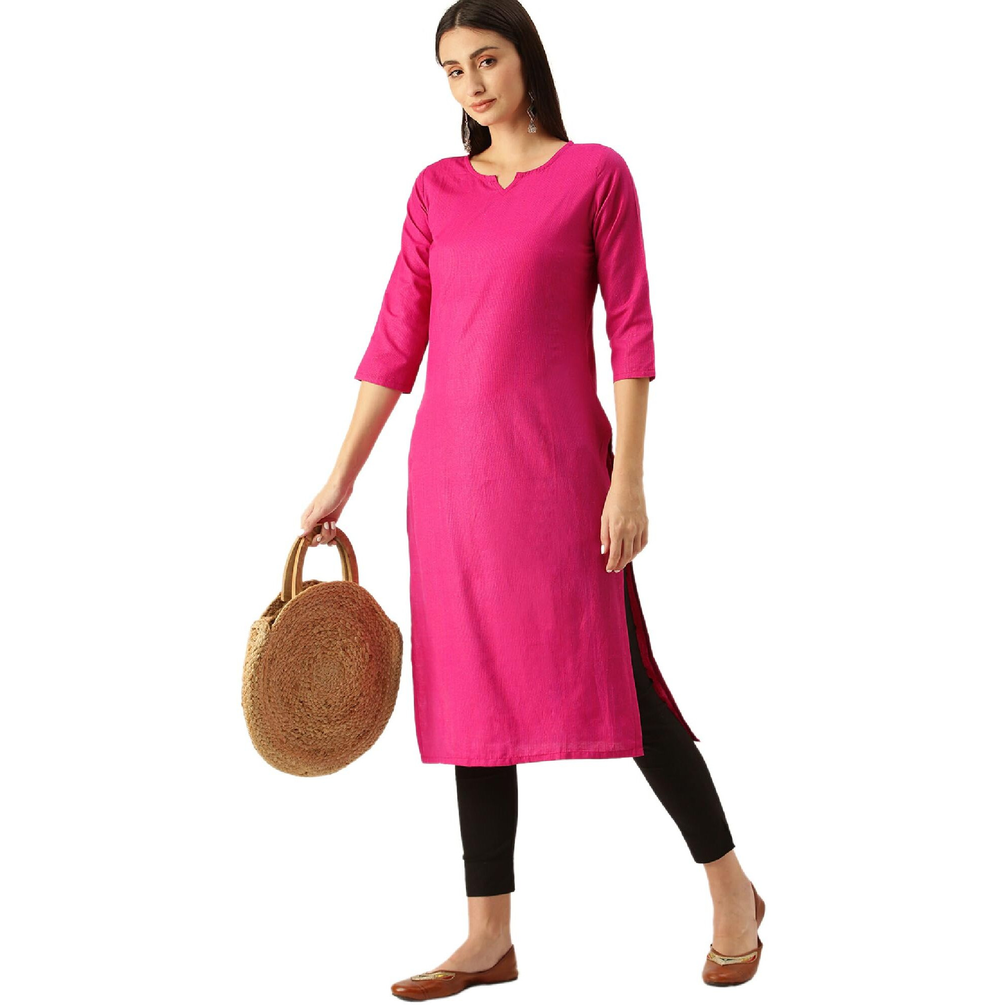Hritika Pink Colored Solid Plain Cotton Blend Kurta Under 300_(HRK007PNK_XL)