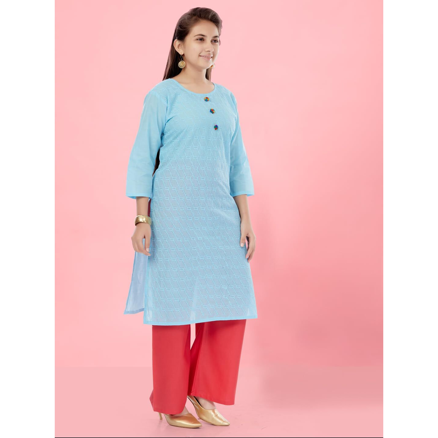 Aarika Girls Firozi Colour Cotton Embroidery Kurti (KURTI-K-181-FIROZI-30)